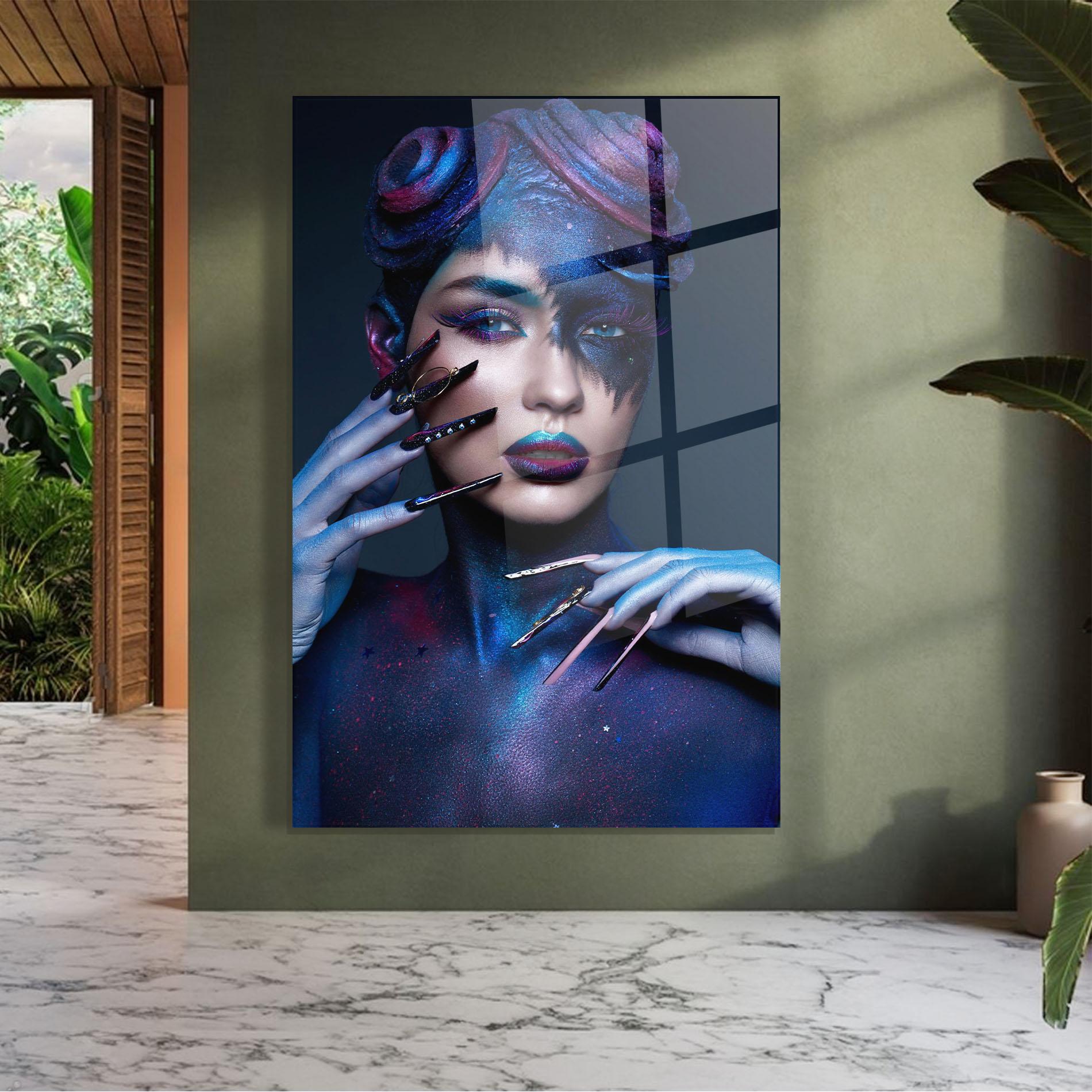 Glasbild Galaxy Hair Girl mockup 7