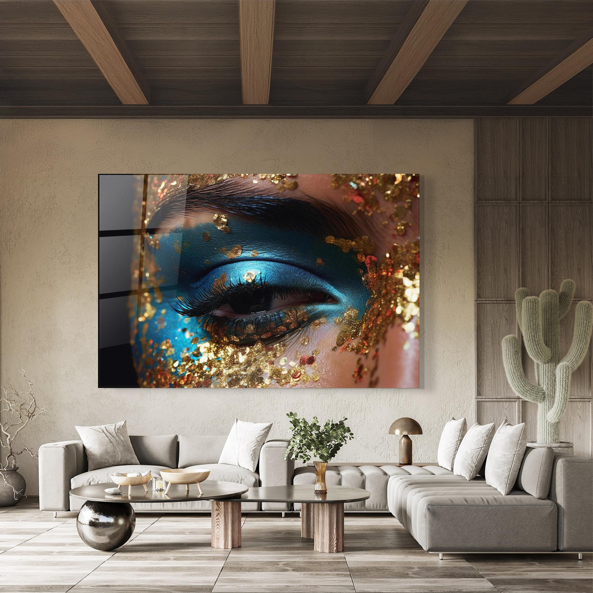 Glasbild Blue Gold Glitter mockup 8