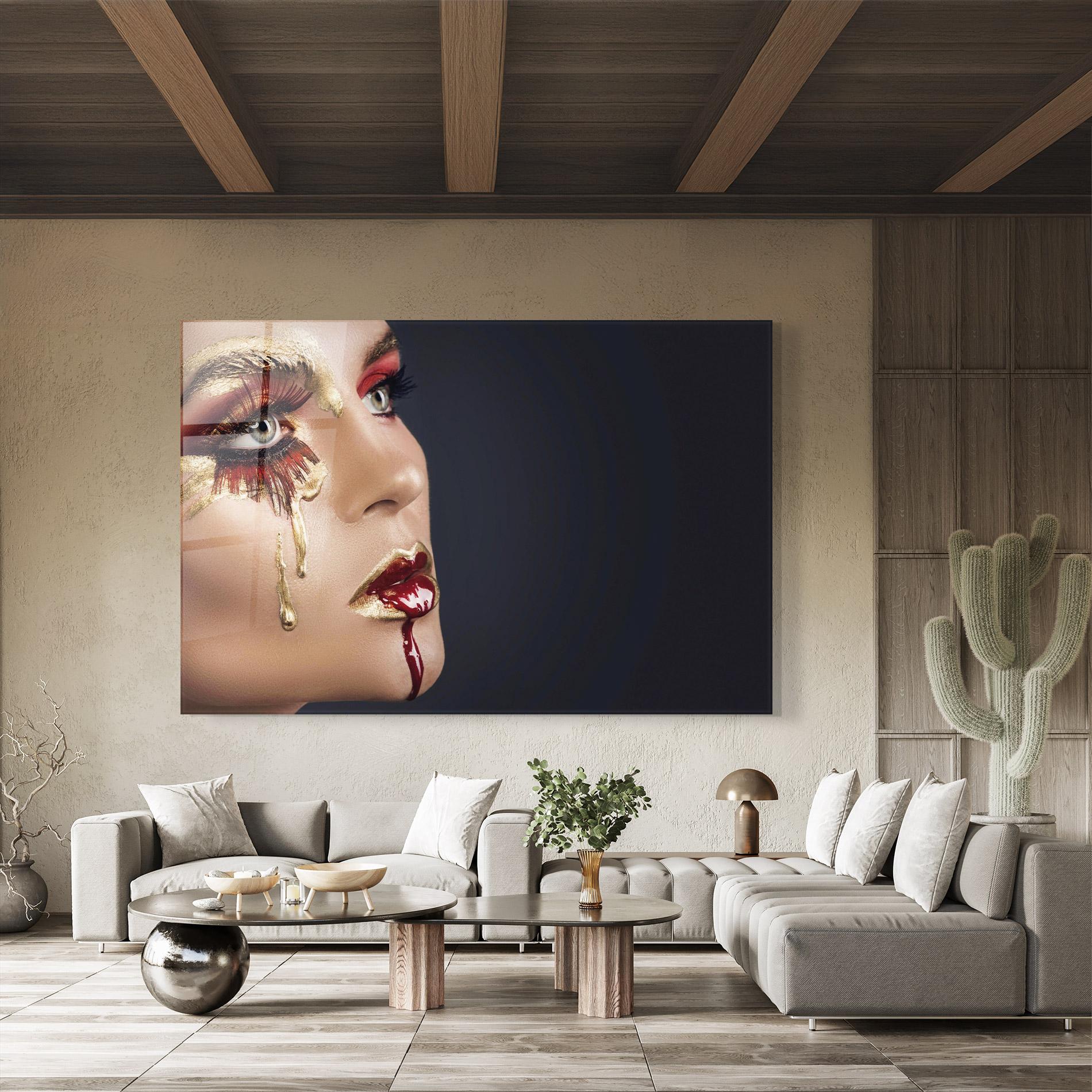 Glasbild Gold Bloody Lips Makeup mockup 8