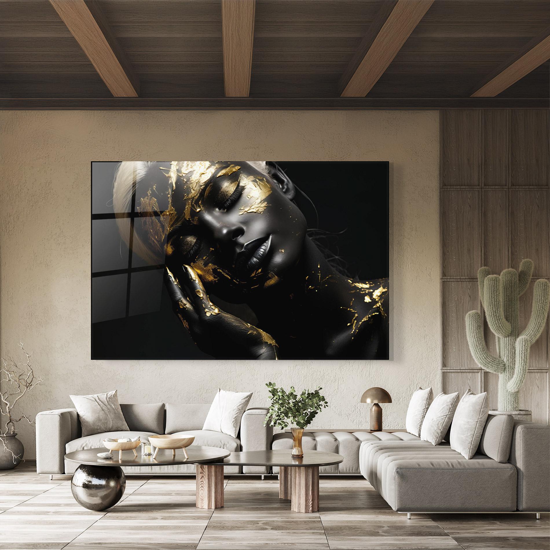 Glasbild Gold Makeup On Black mockup 8