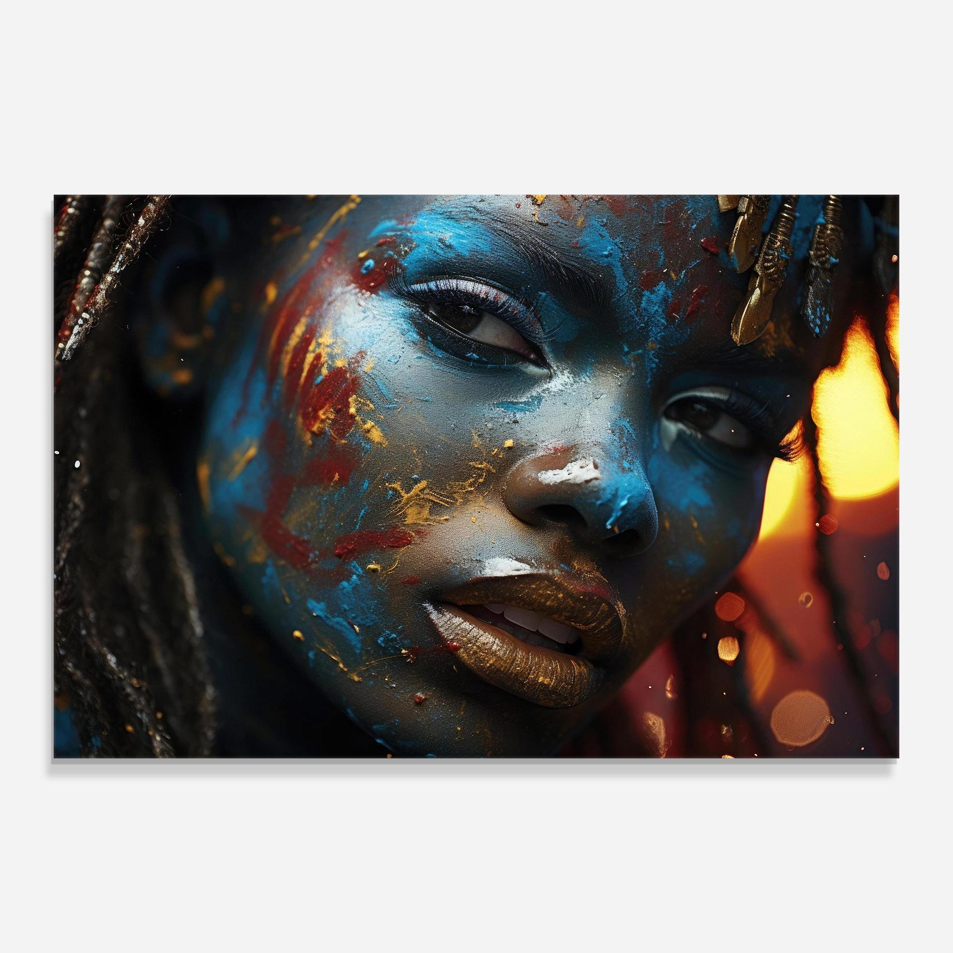 Glasbild Blue Paint Woman mockup 0