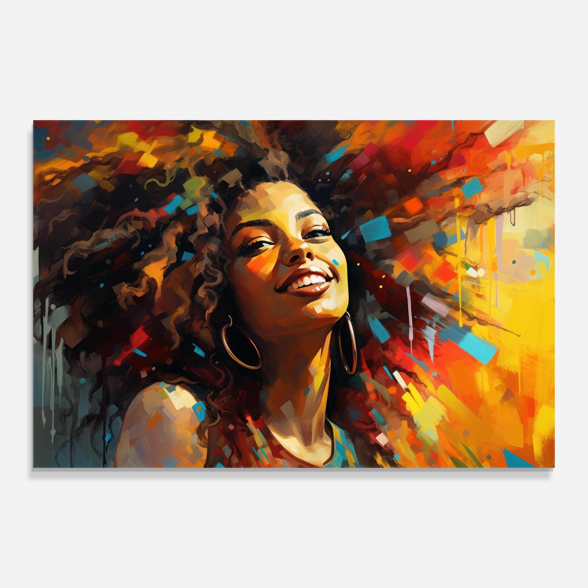 Glasbild Cheerful African Woman mockup 0