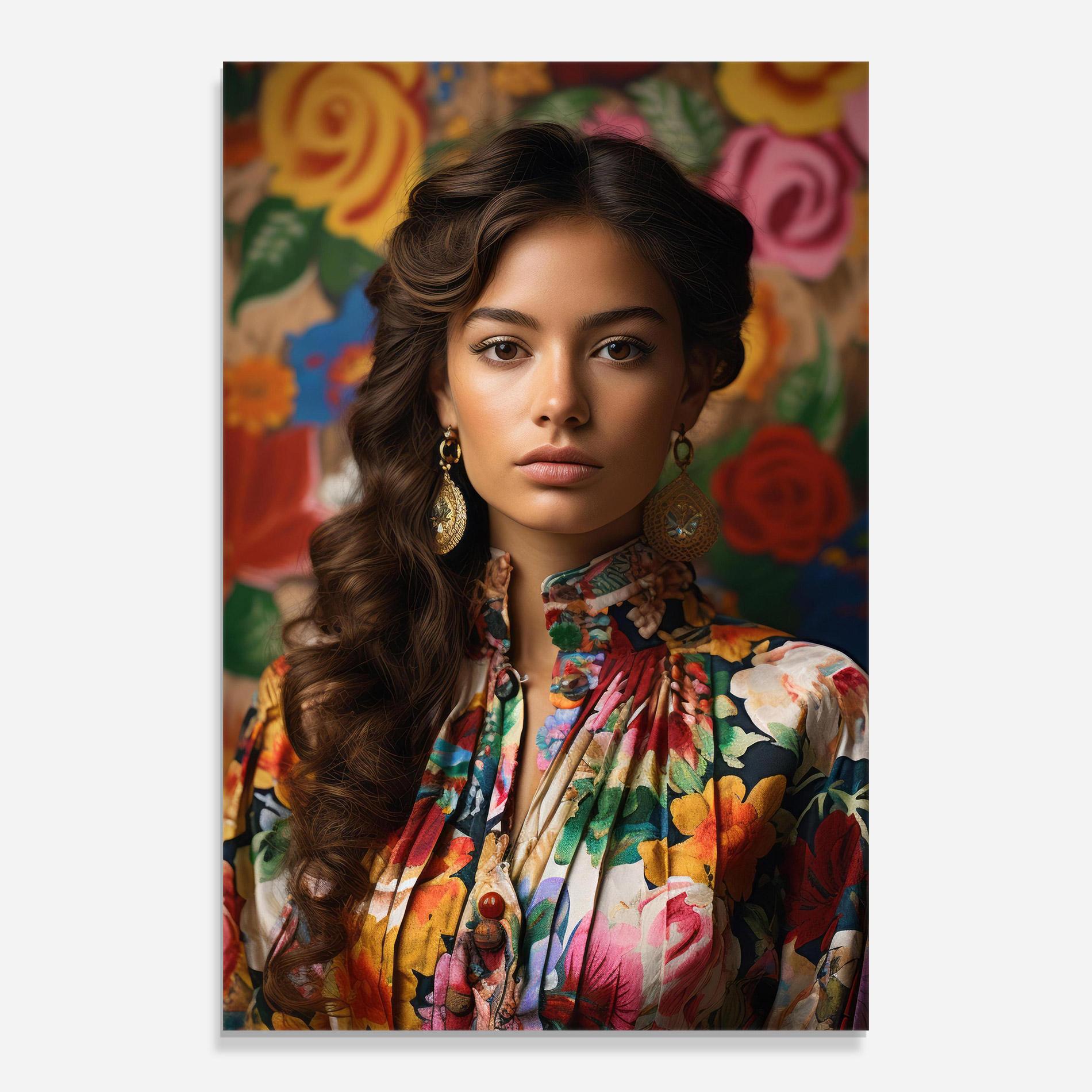 Glasbild Floral Dress Long Hair mockup 0