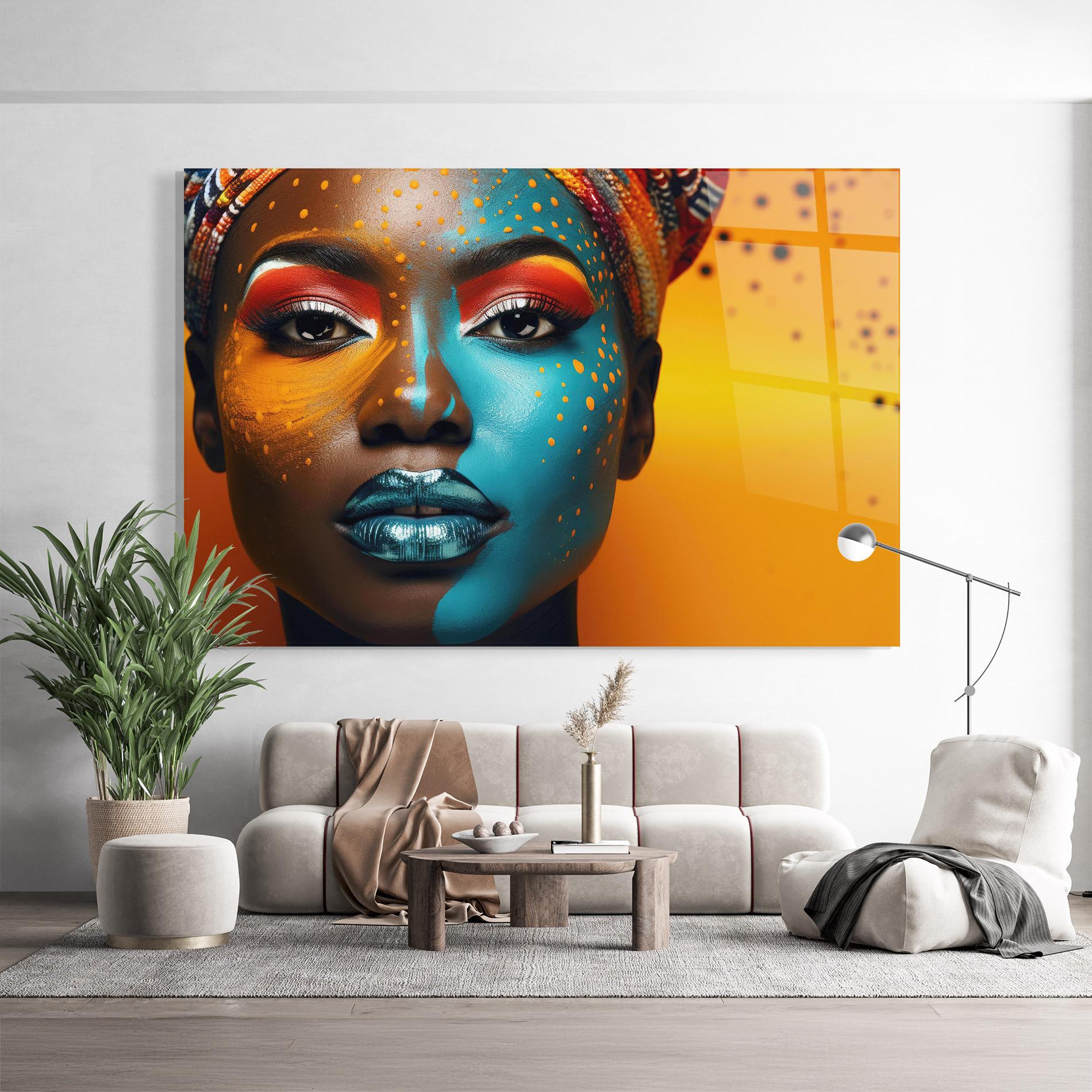 Glasbild Blue Brown Skin Woman mockup 9