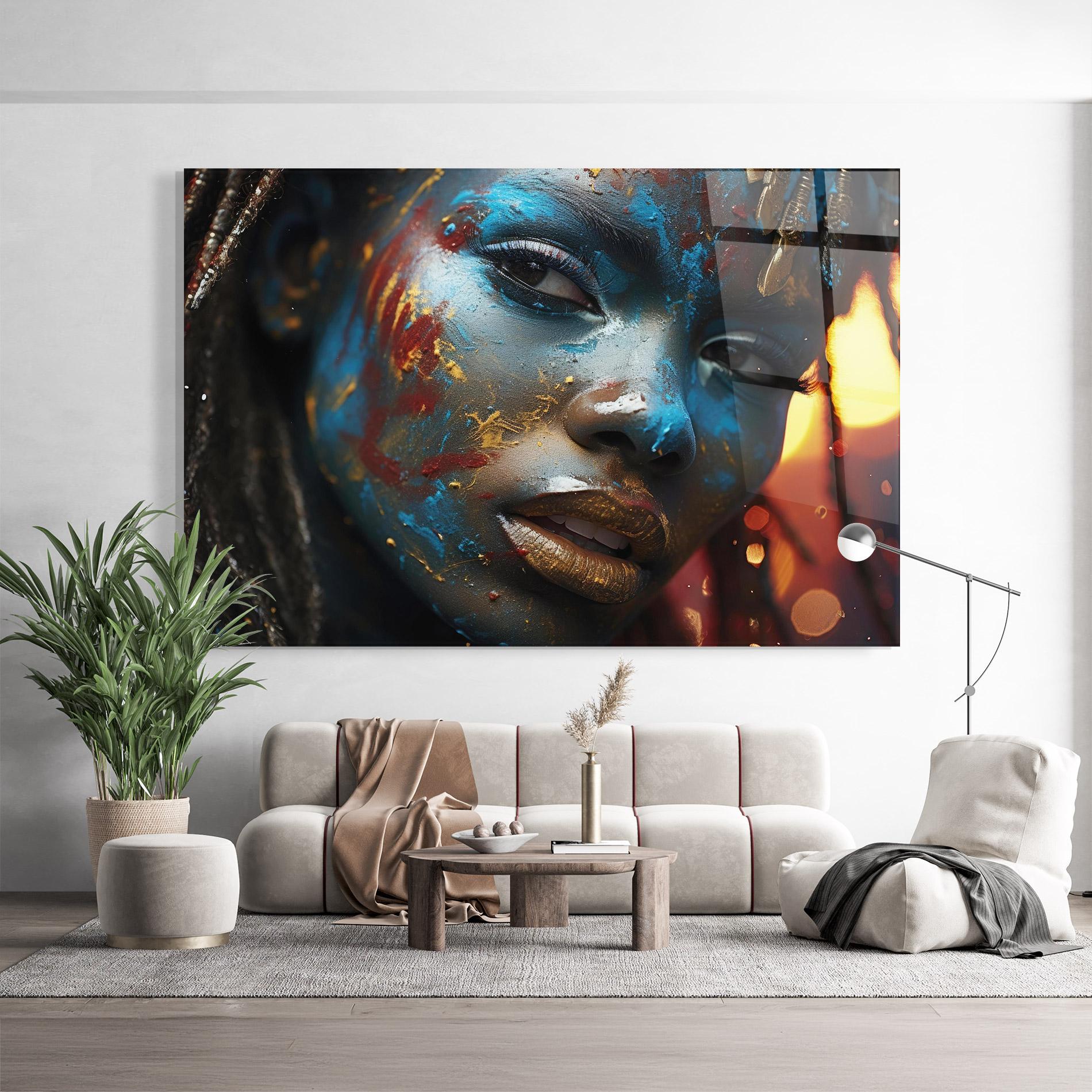 Glasbild Blue Paint Woman mockup 9