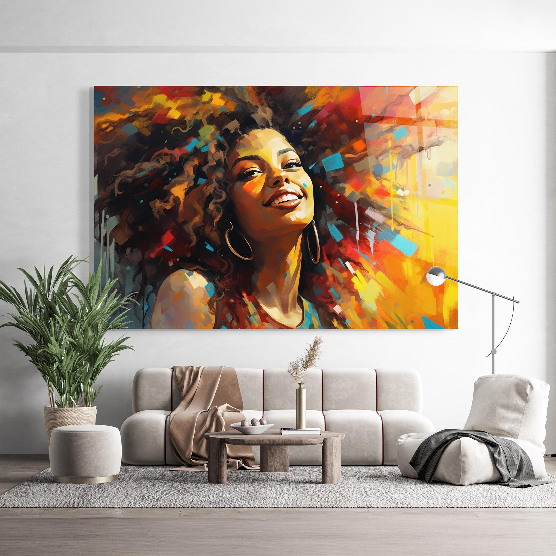 Glasbild Cheerful African Woman mockup 9