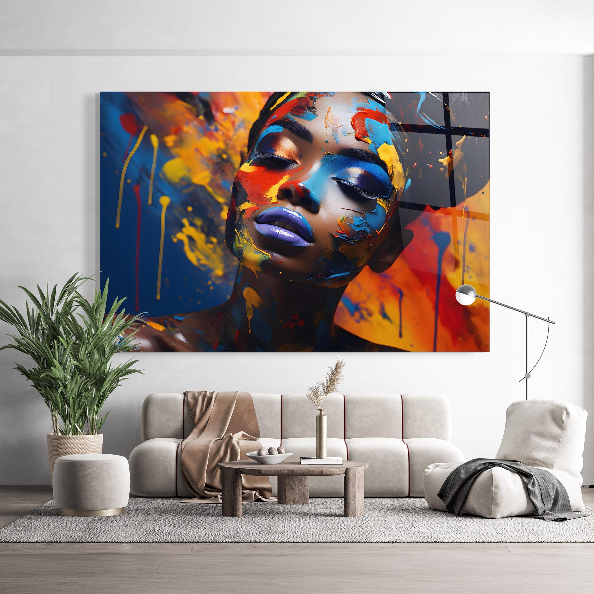 Glasbild Color Splash African Woman mockup 9