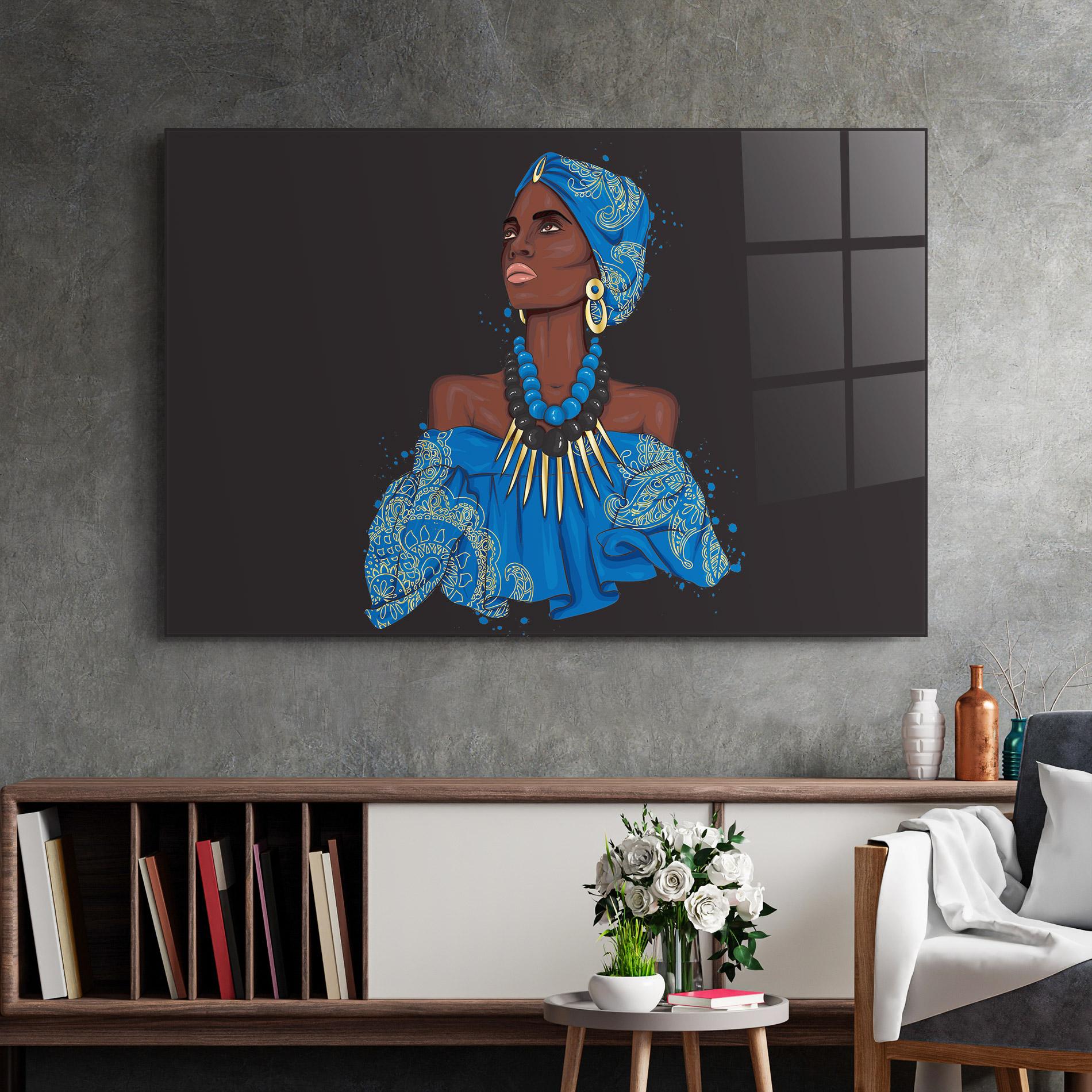Glasbild Blue African Outfit mockup 2