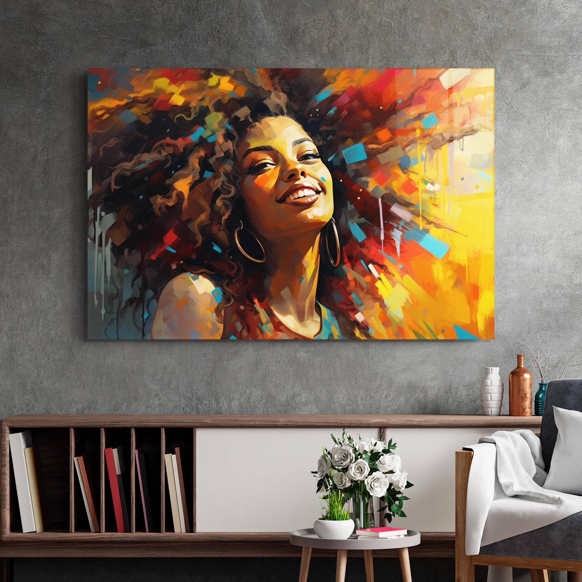 Glasbild Cheerful African Woman mockup 2