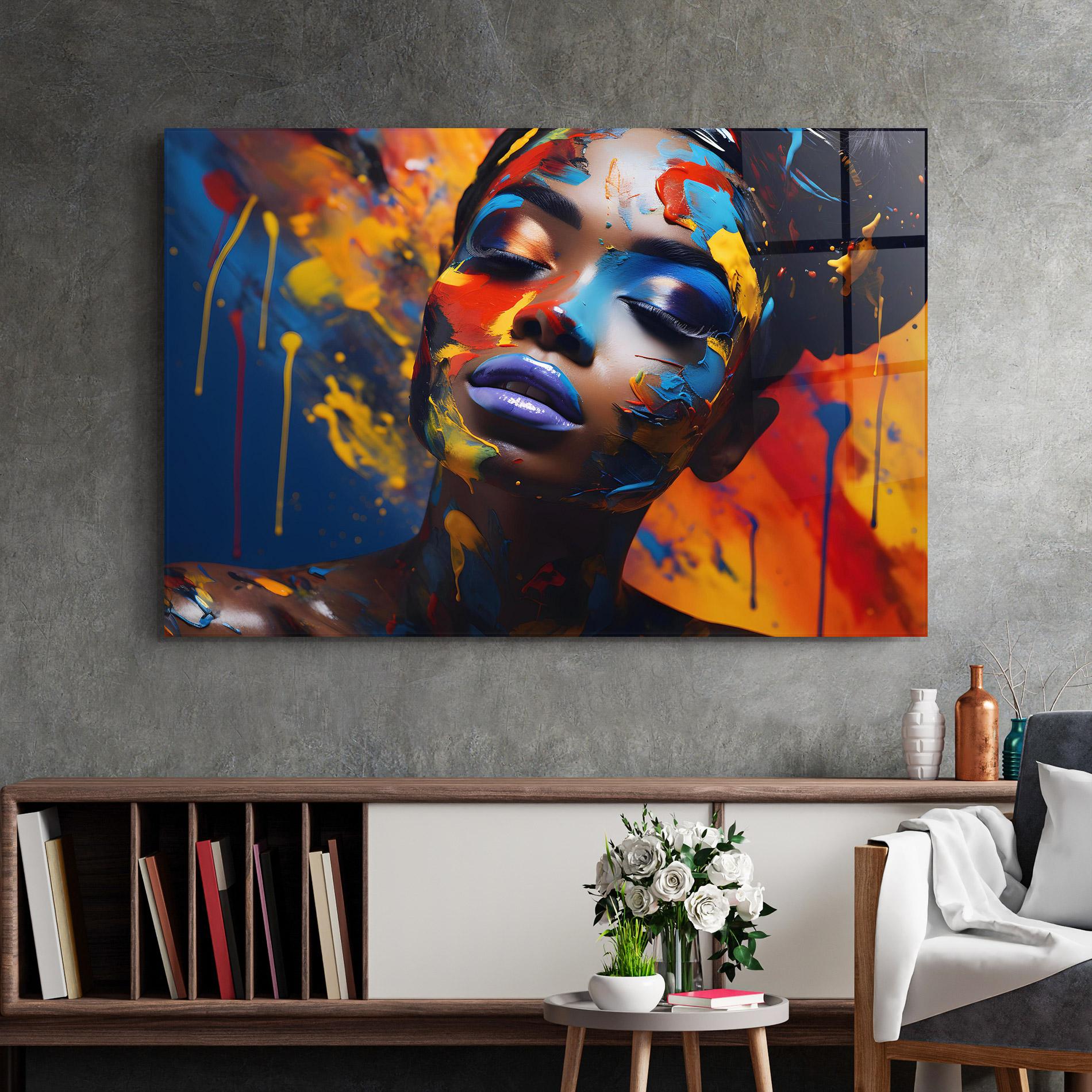 Glasbild Color Splash African Woman mockup 2