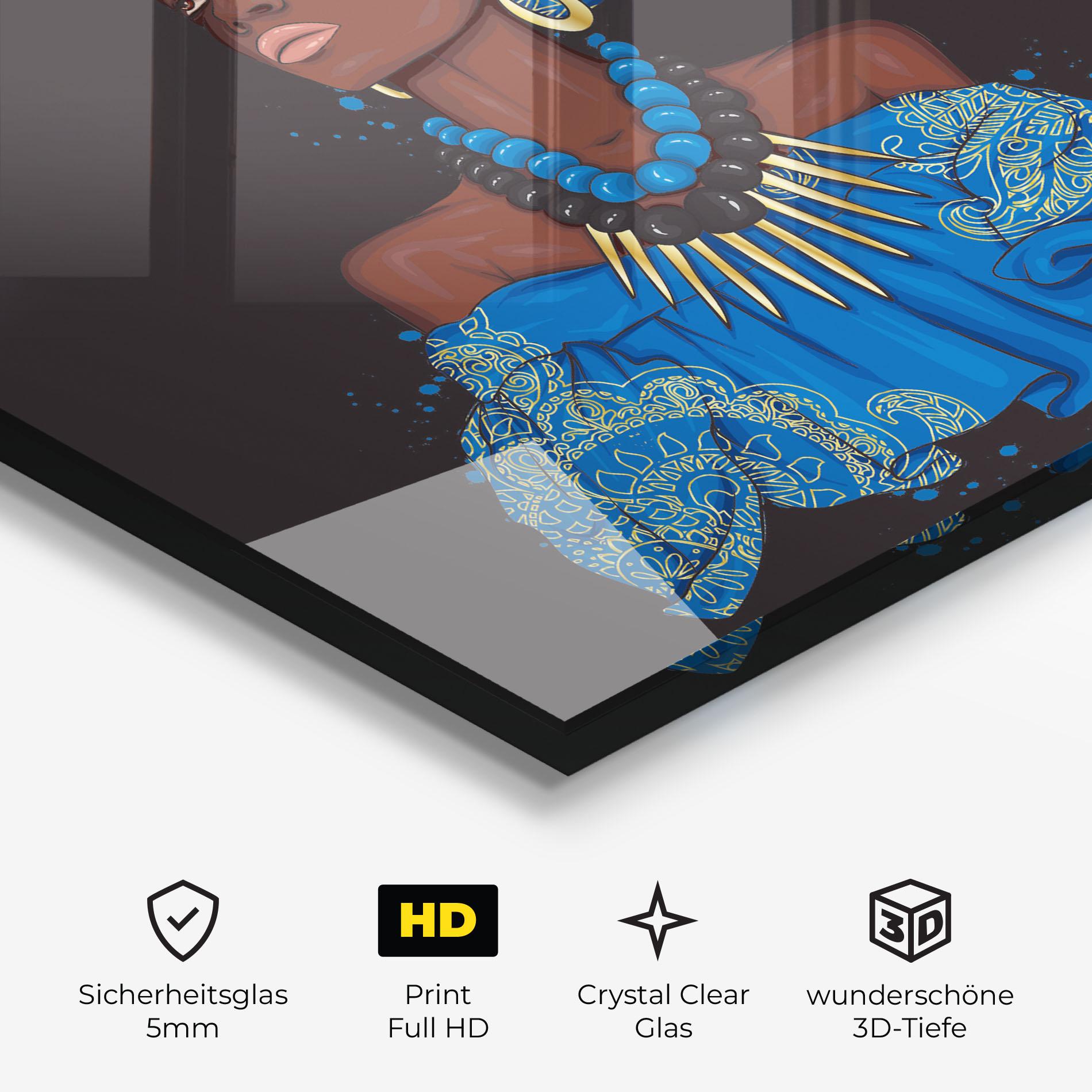 Glasbild Blue African Outfit mockup 3