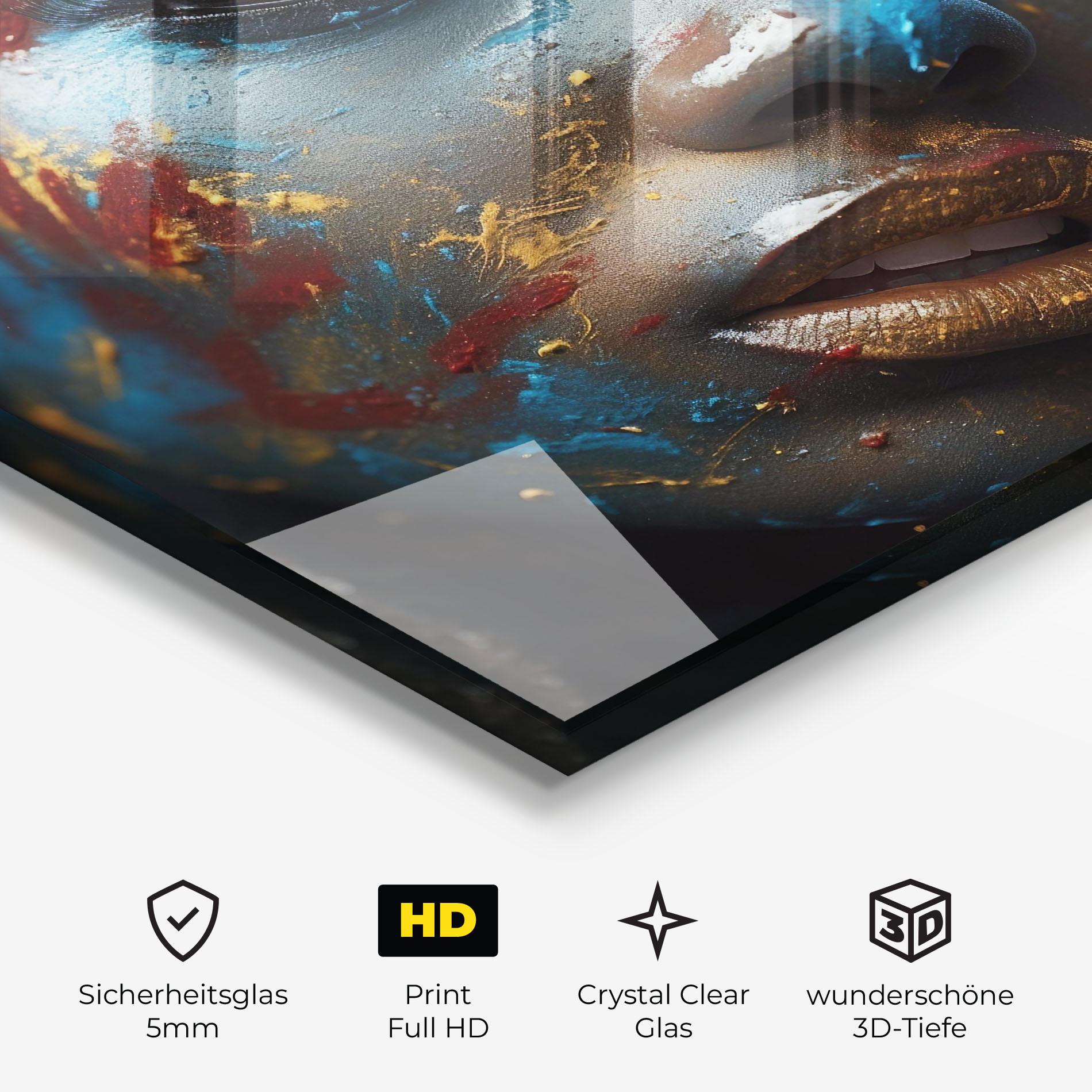 Glasbild Blue Paint Woman mockup 3