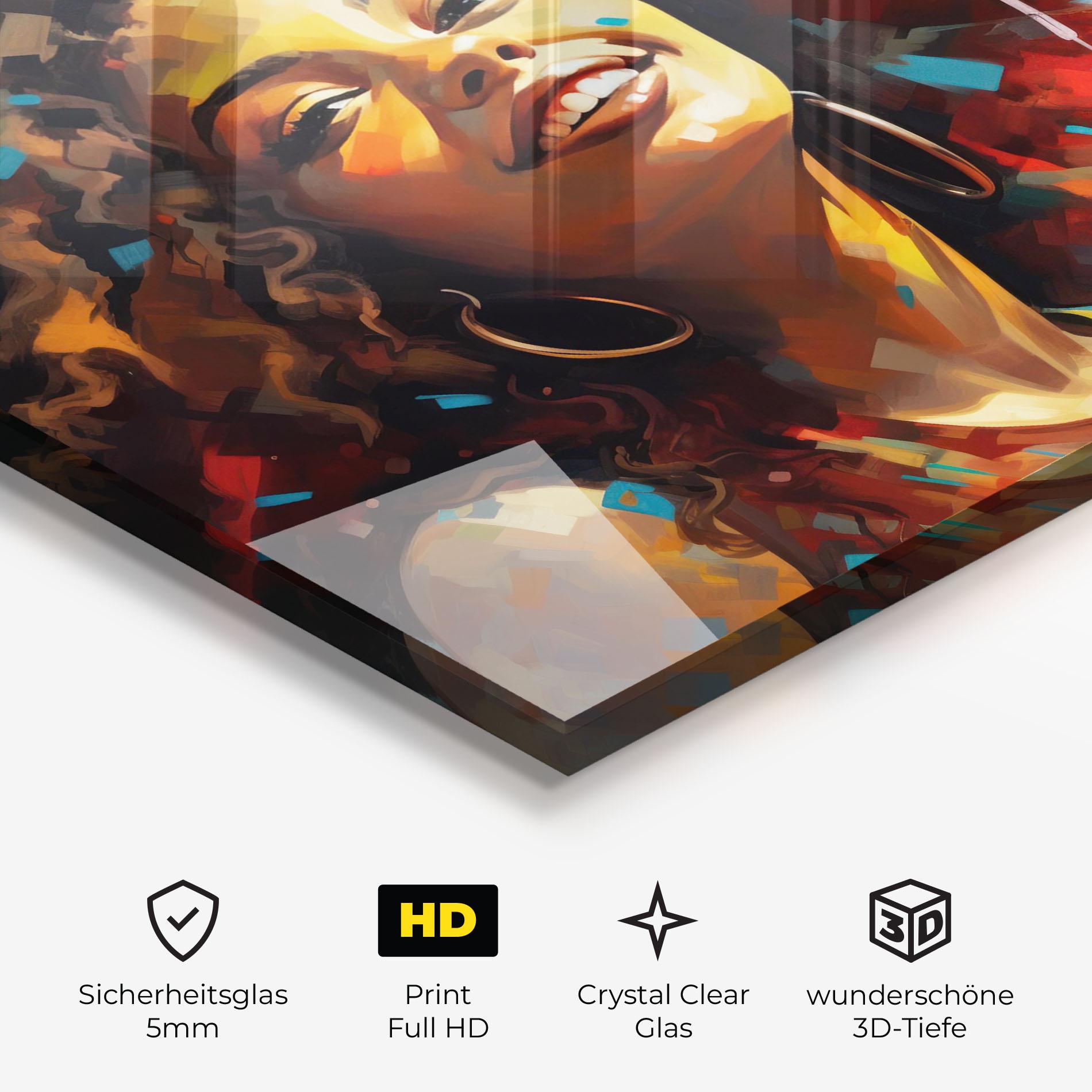 Glasbild Cheerful African Woman mockup 3