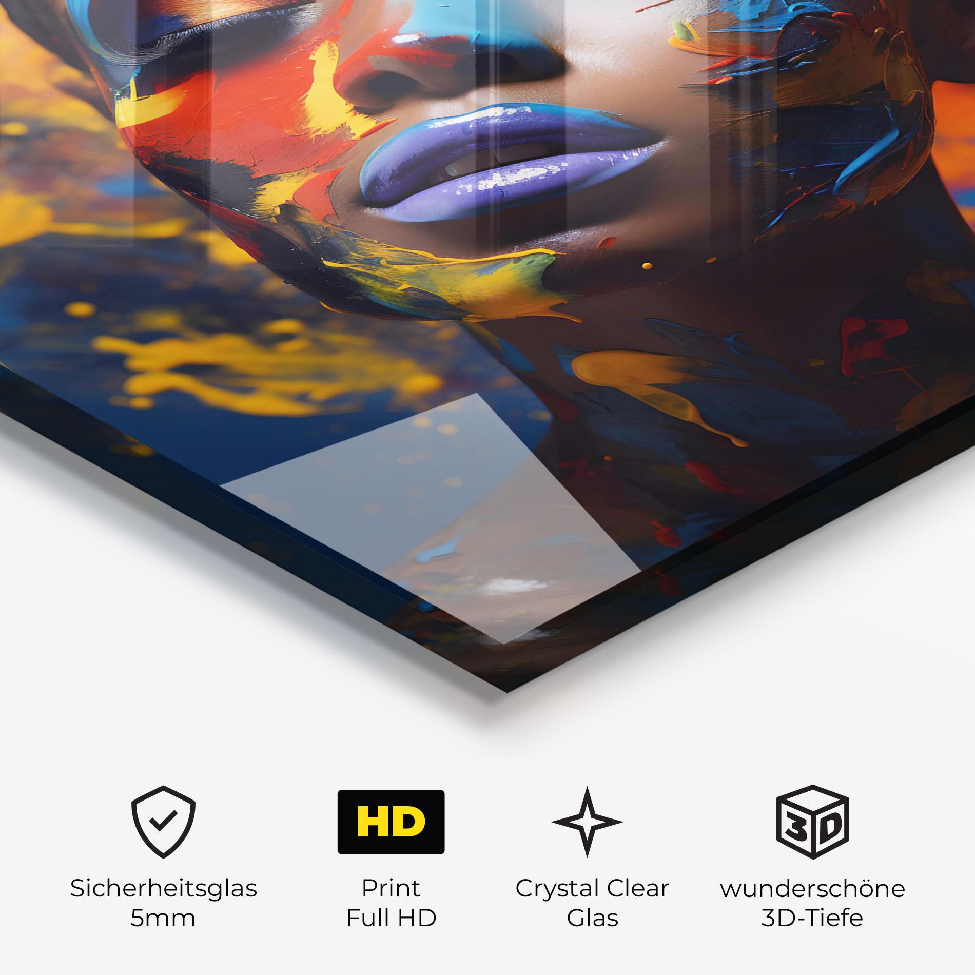 Glasbild Color Splash African Woman mockup 3