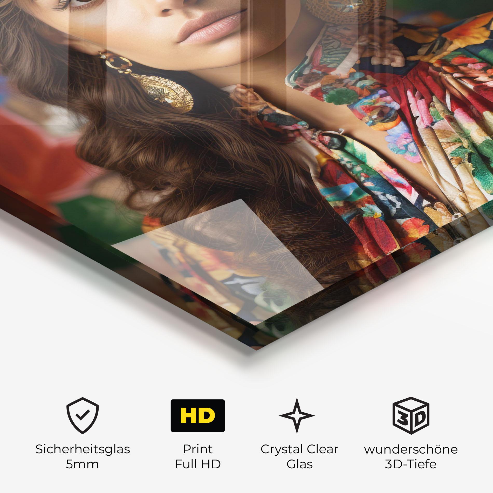 Glasbild Floral Dress Long Hair mockup 3