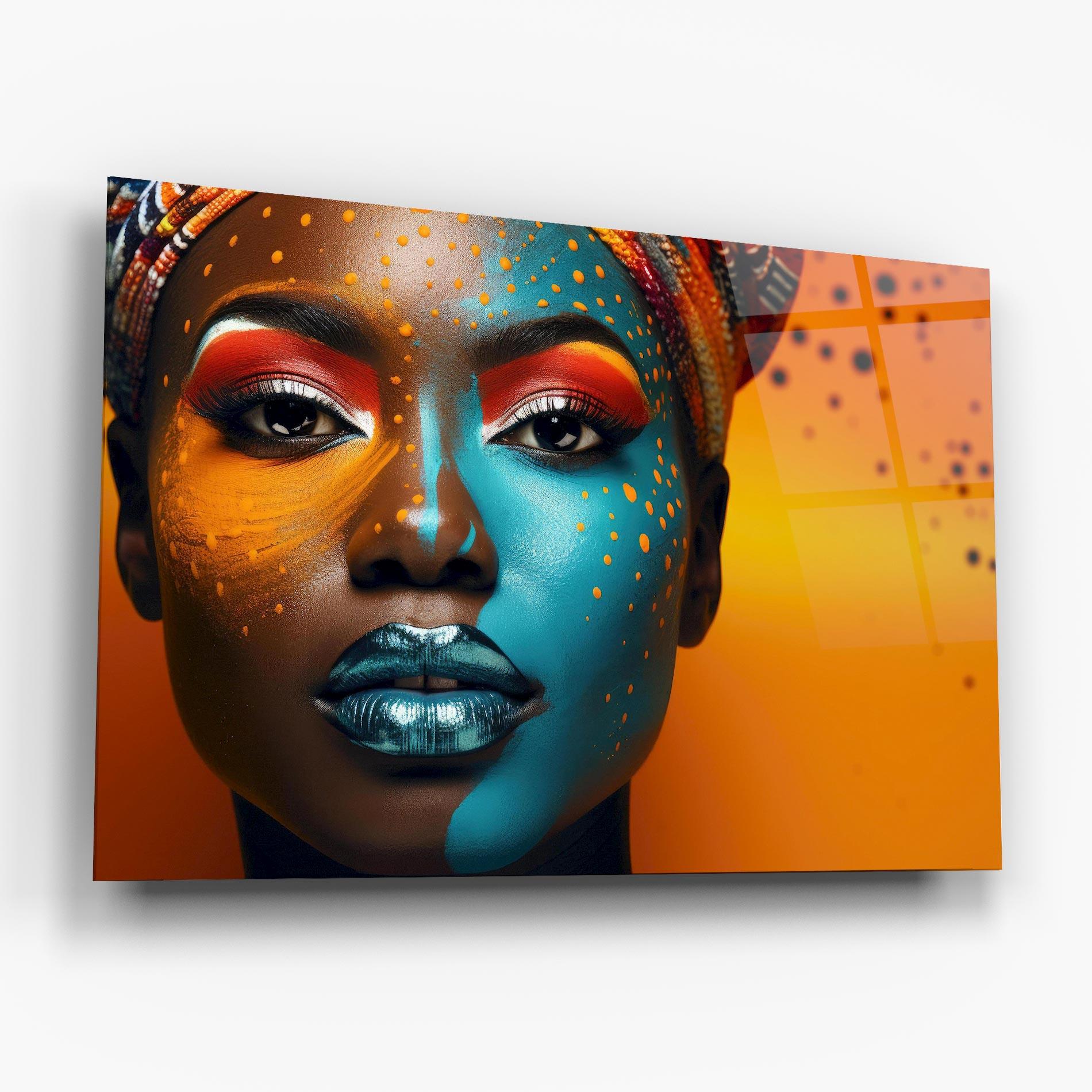 Glasbild Blue Brown Skin Woman mockup 6