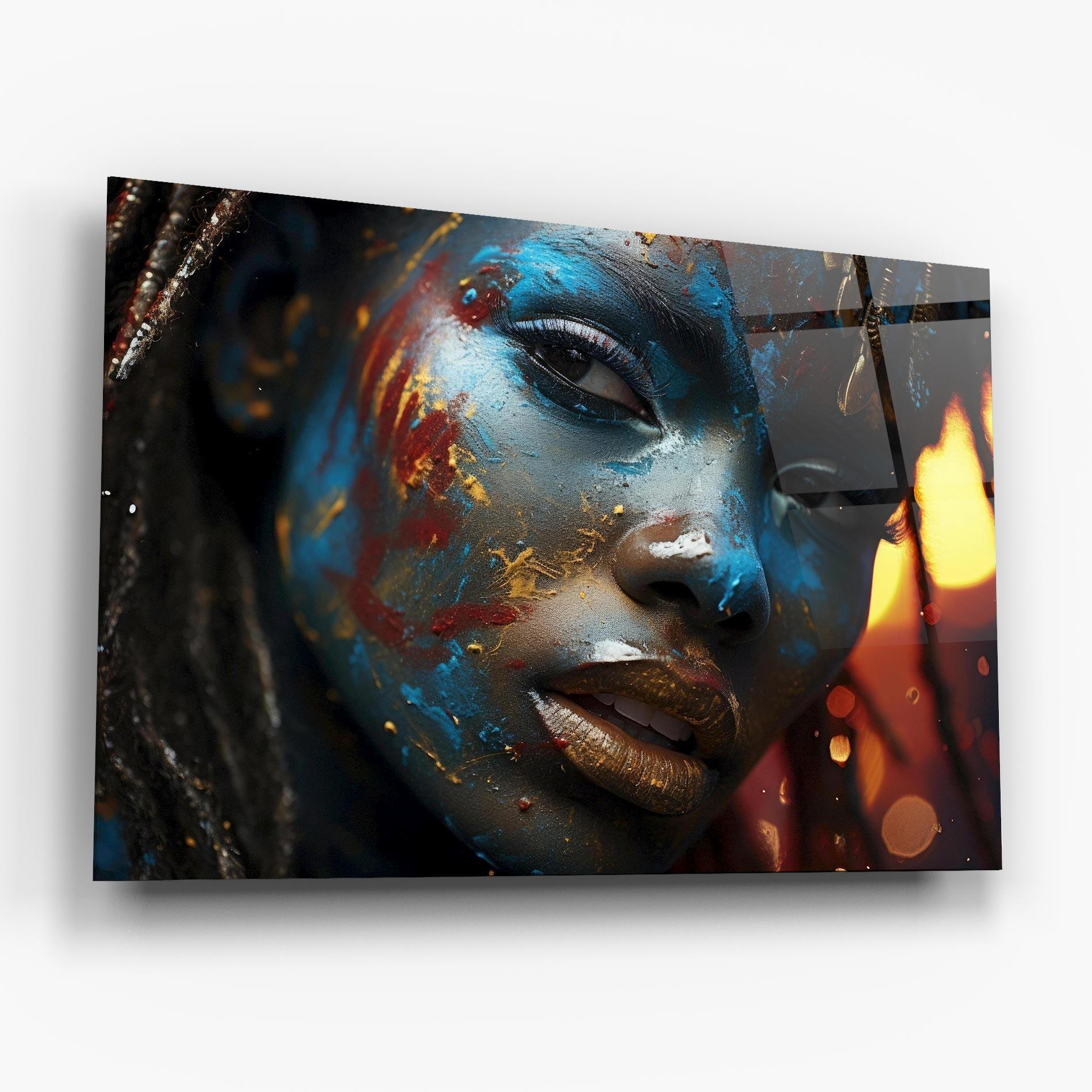 Glasbild Blue Paint Woman mockup 6