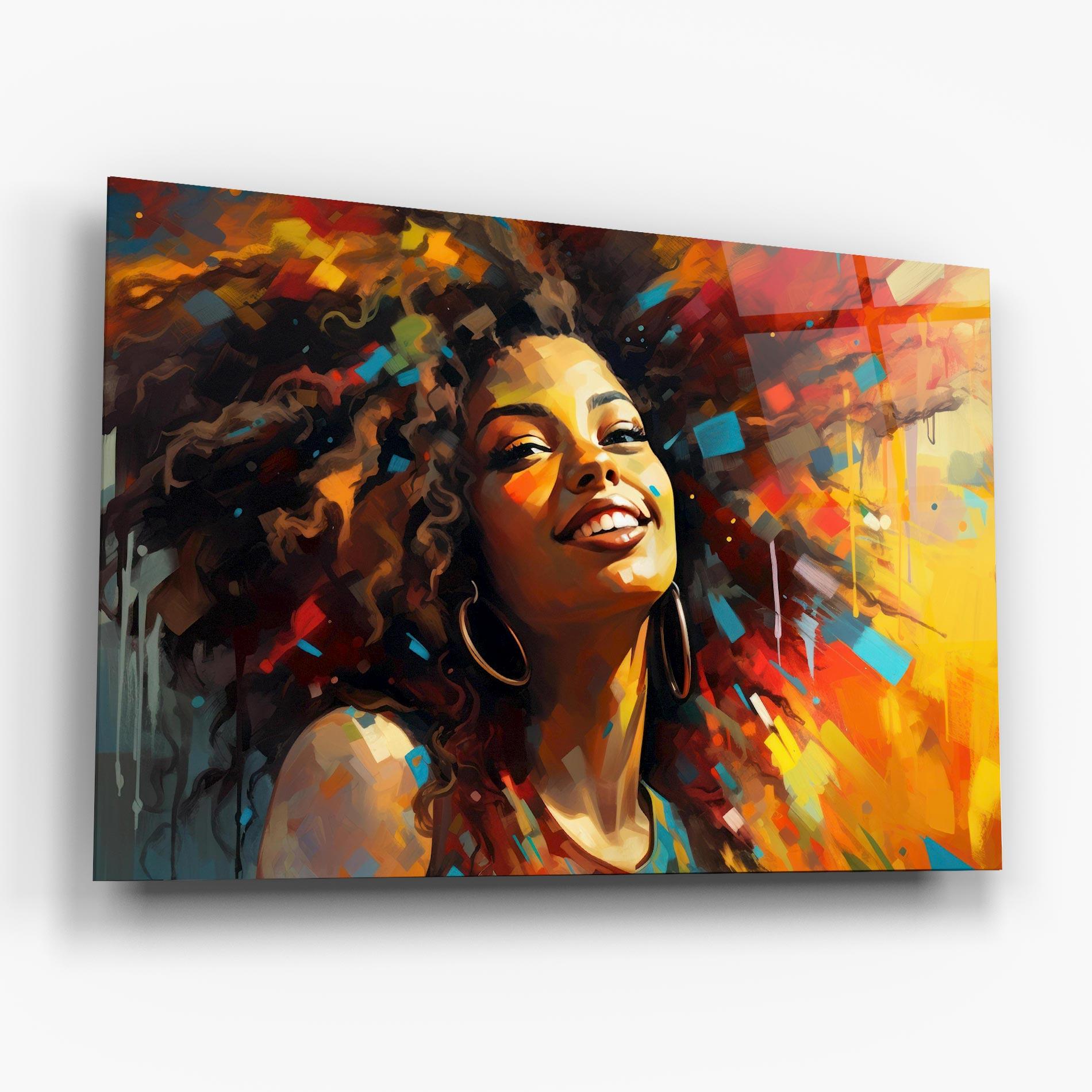 Glasbild Cheerful African Woman mockup 6