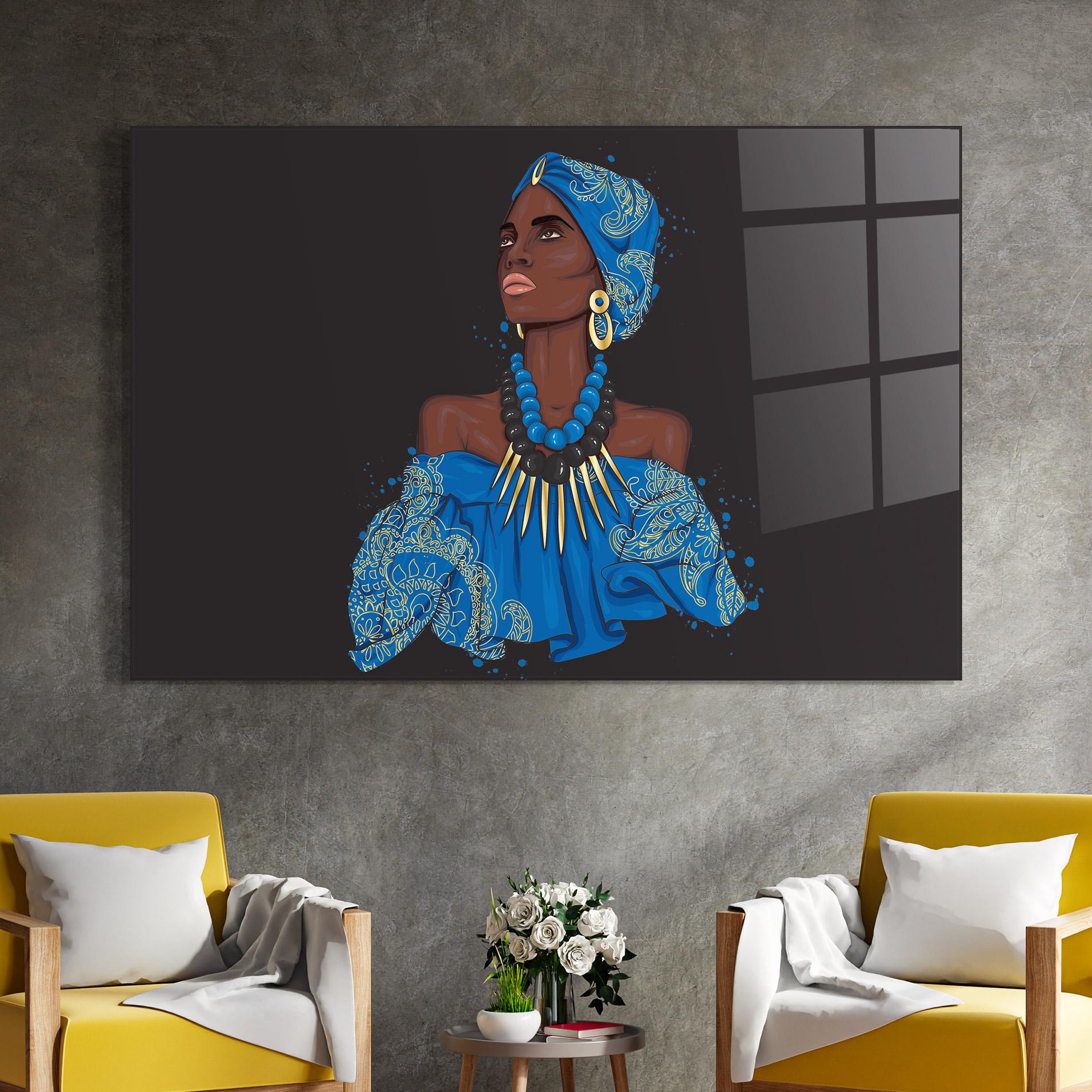 Glasbild Blue African Outfit mockup 4