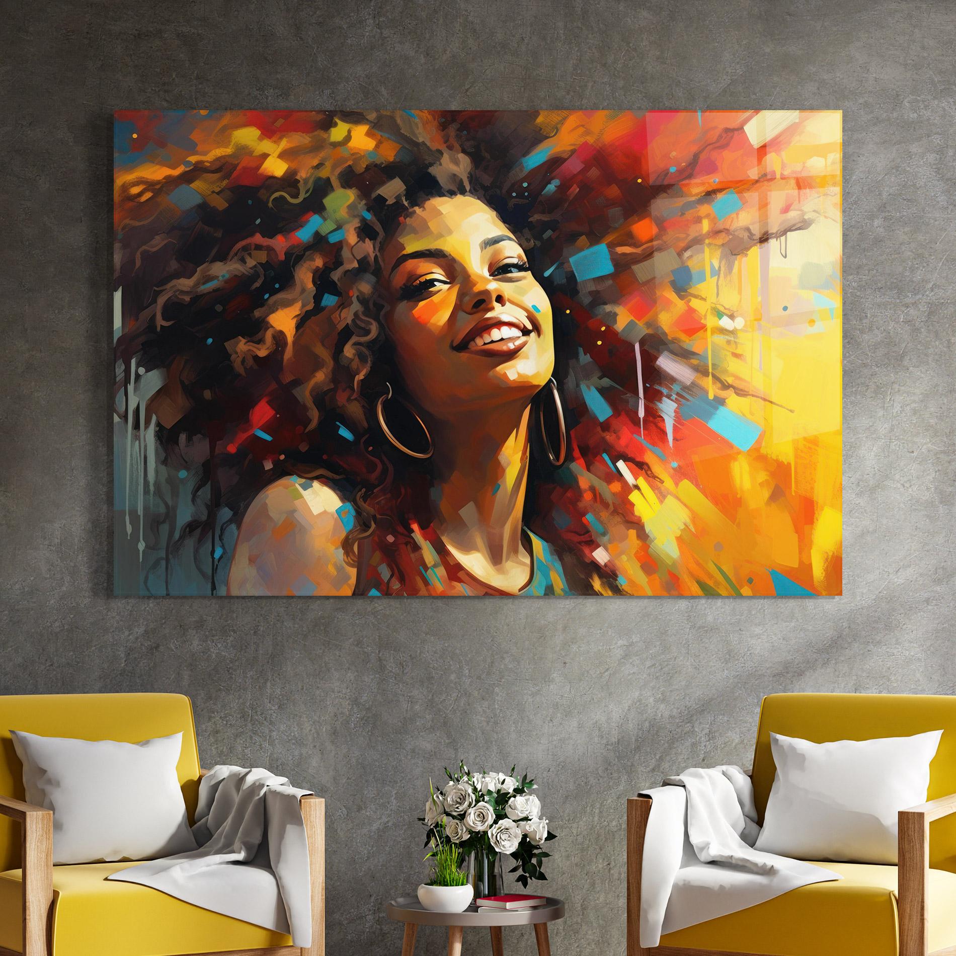 Glasbild Cheerful African Woman mockup 4