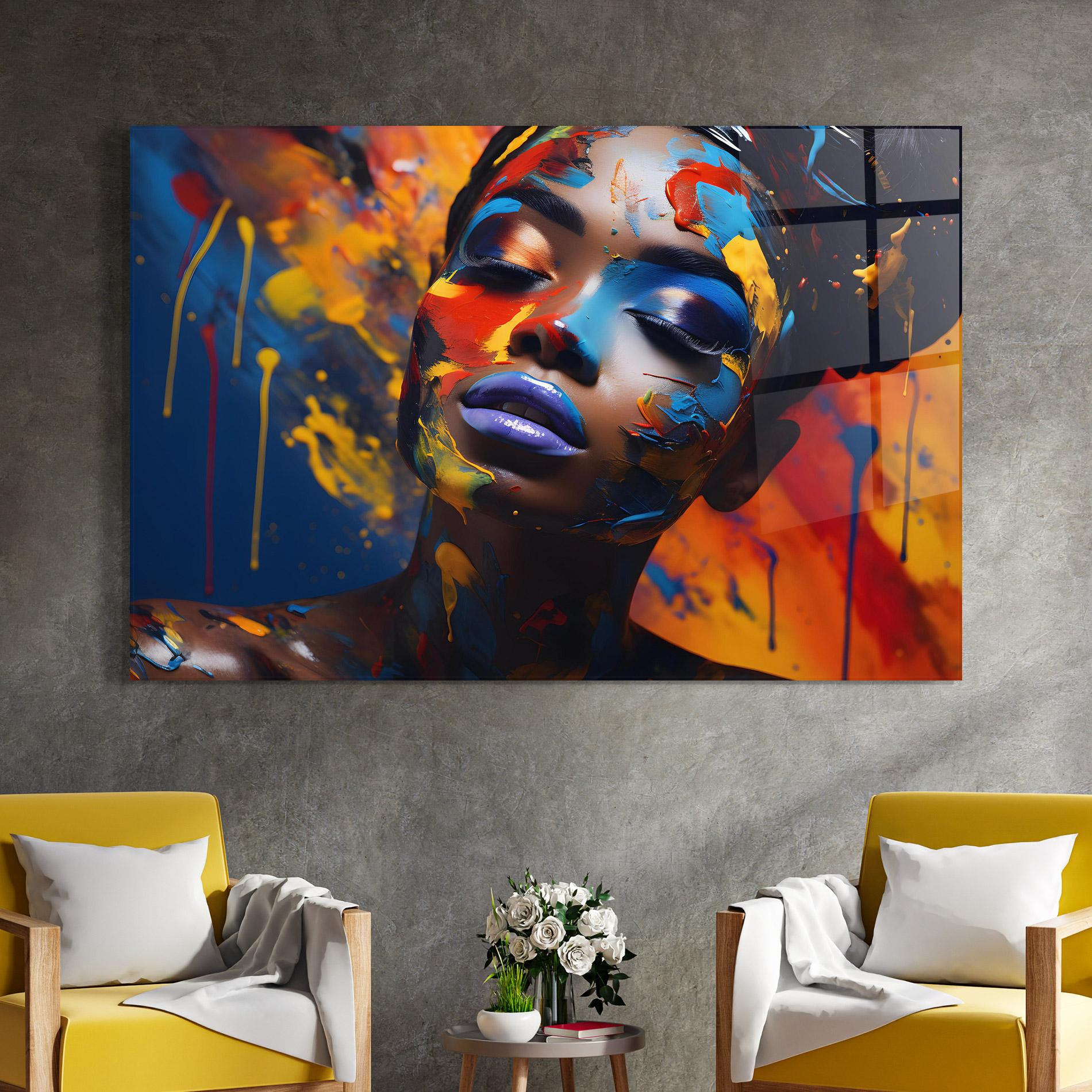 Glasbild Color Splash African Woman mockup 4
