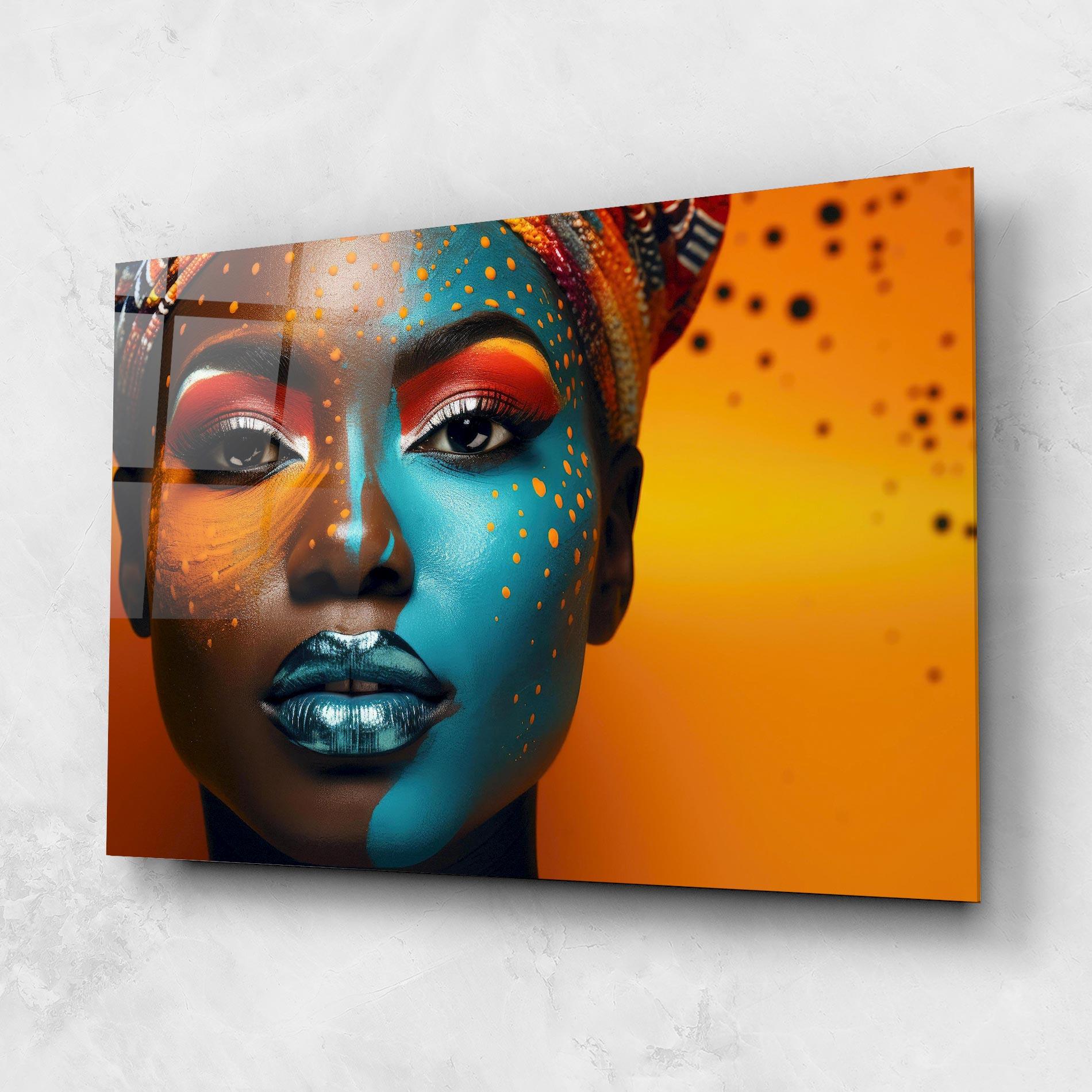 Glasbild Blue Brown Skin Woman mockup 1