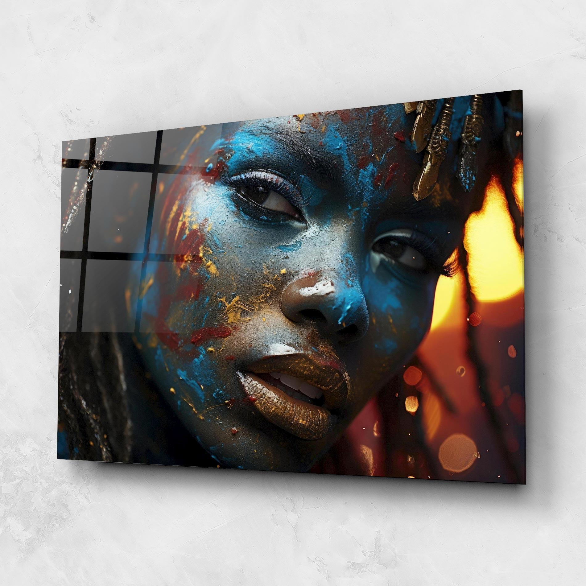 Glasbild Blue Paint Woman mockup 1