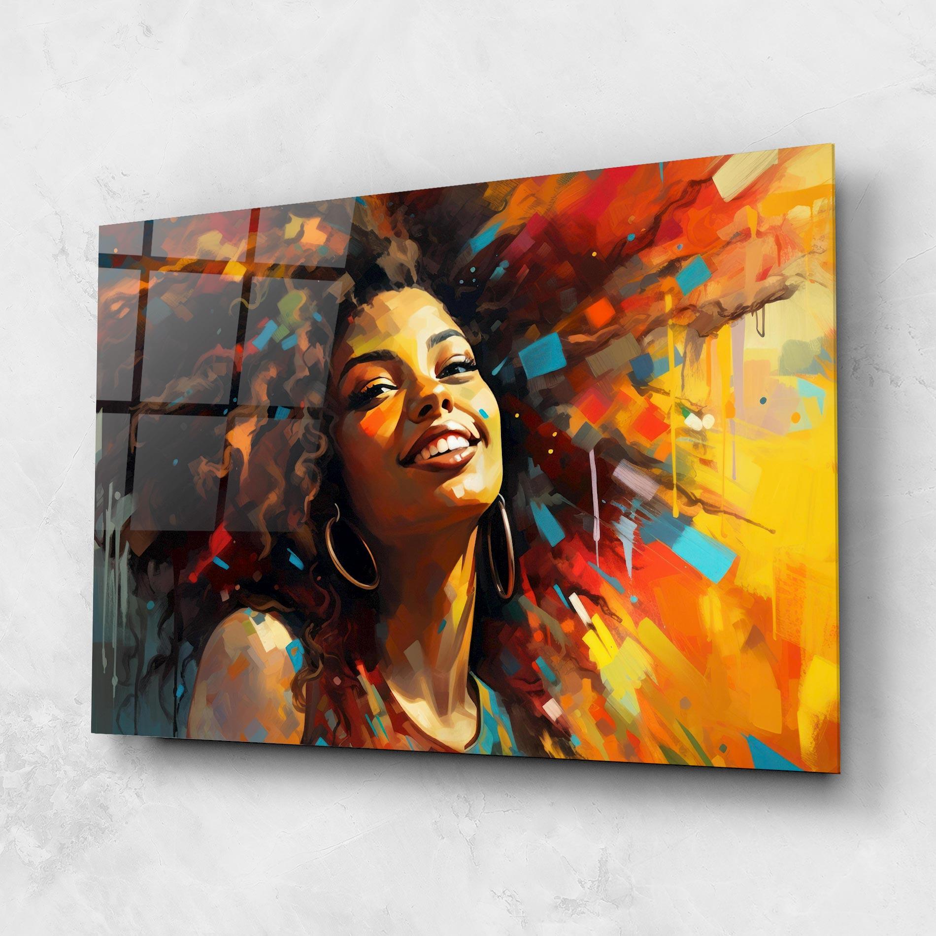 Glasbild Cheerful African Woman mockup 1