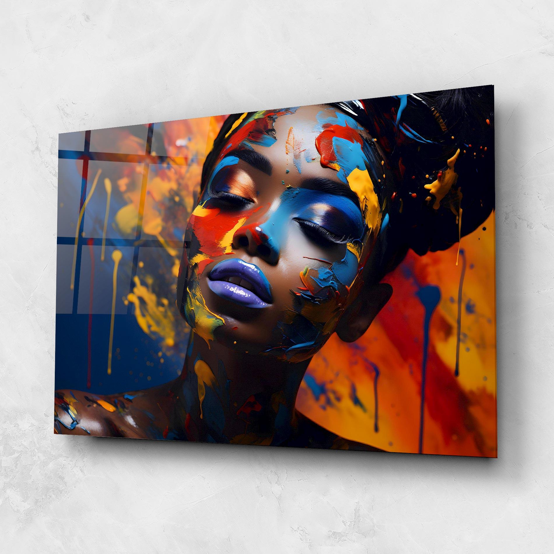 Glasbild Color Splash African Woman mockup 1