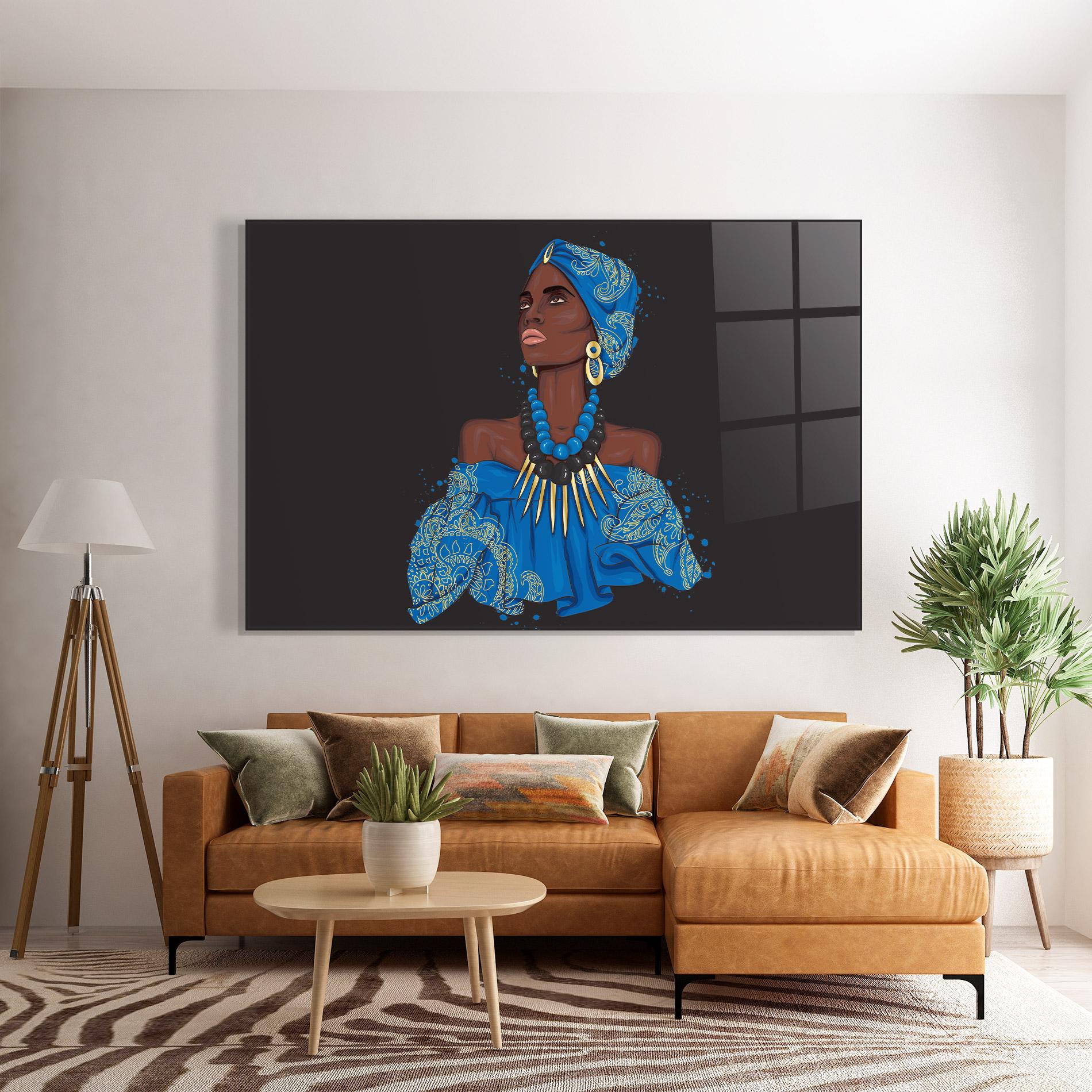 Glasbild Blue African Outfit mockup 7