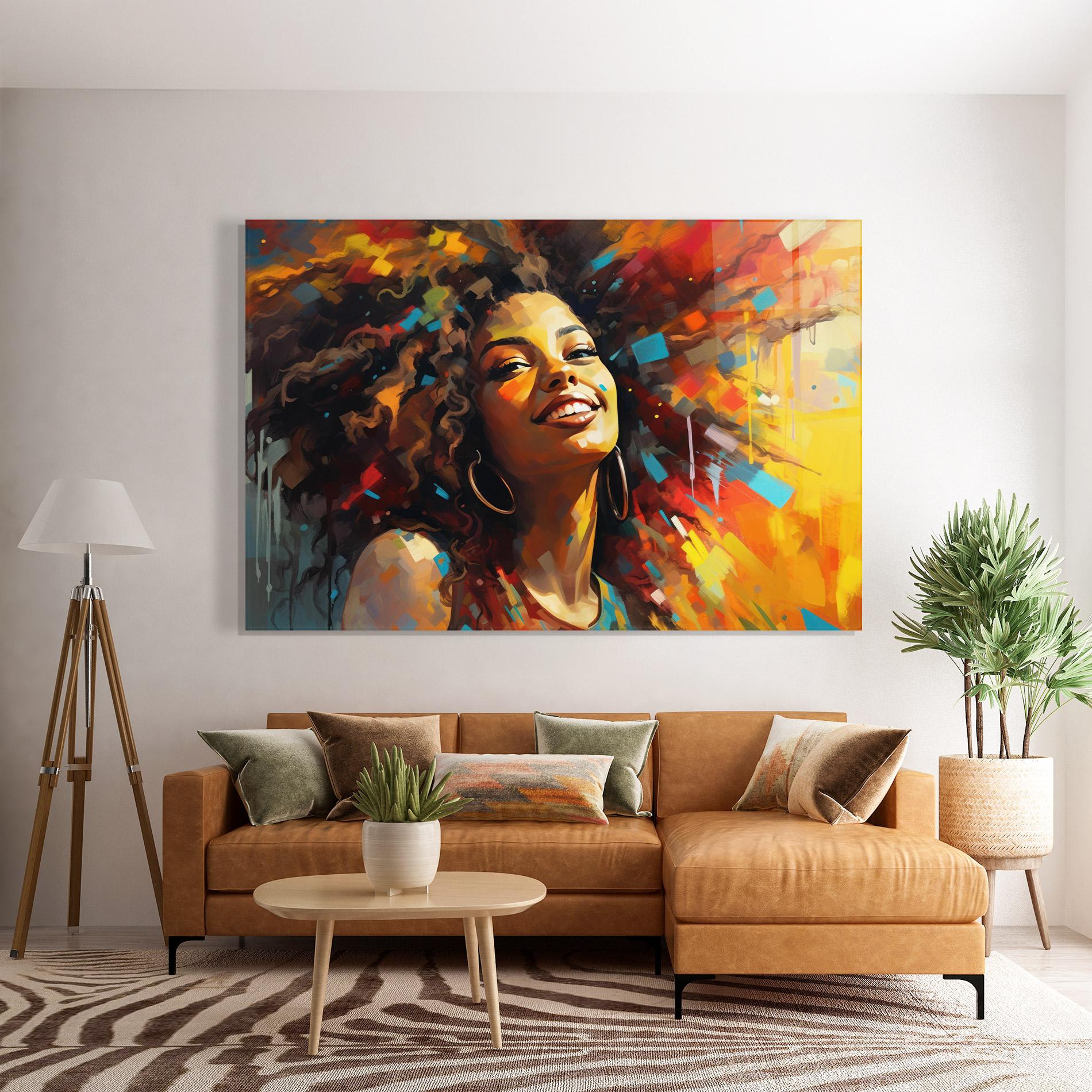 Glasbild Cheerful African Woman mockup 7