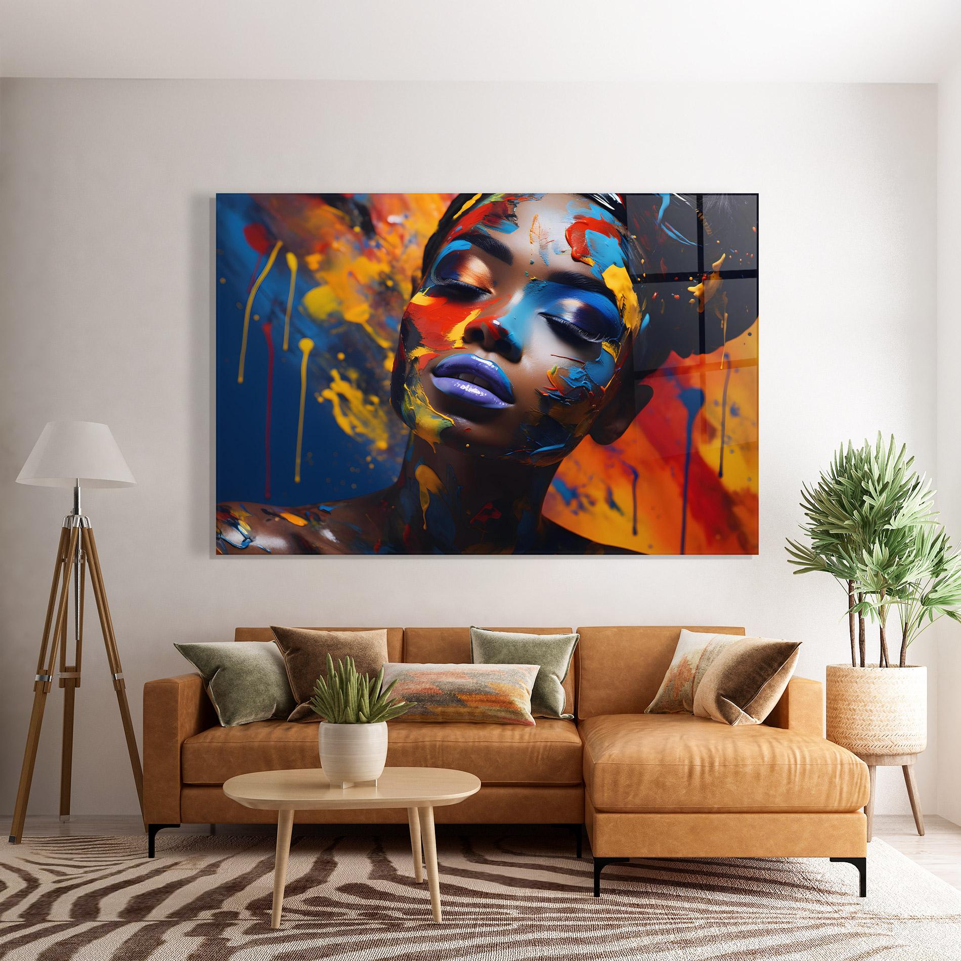 Glasbild Color Splash African Woman mockup 7