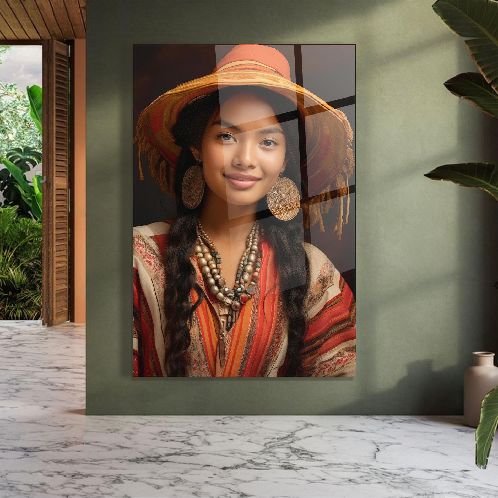 Glasbild Colorful Earrings And Hat mockup 7