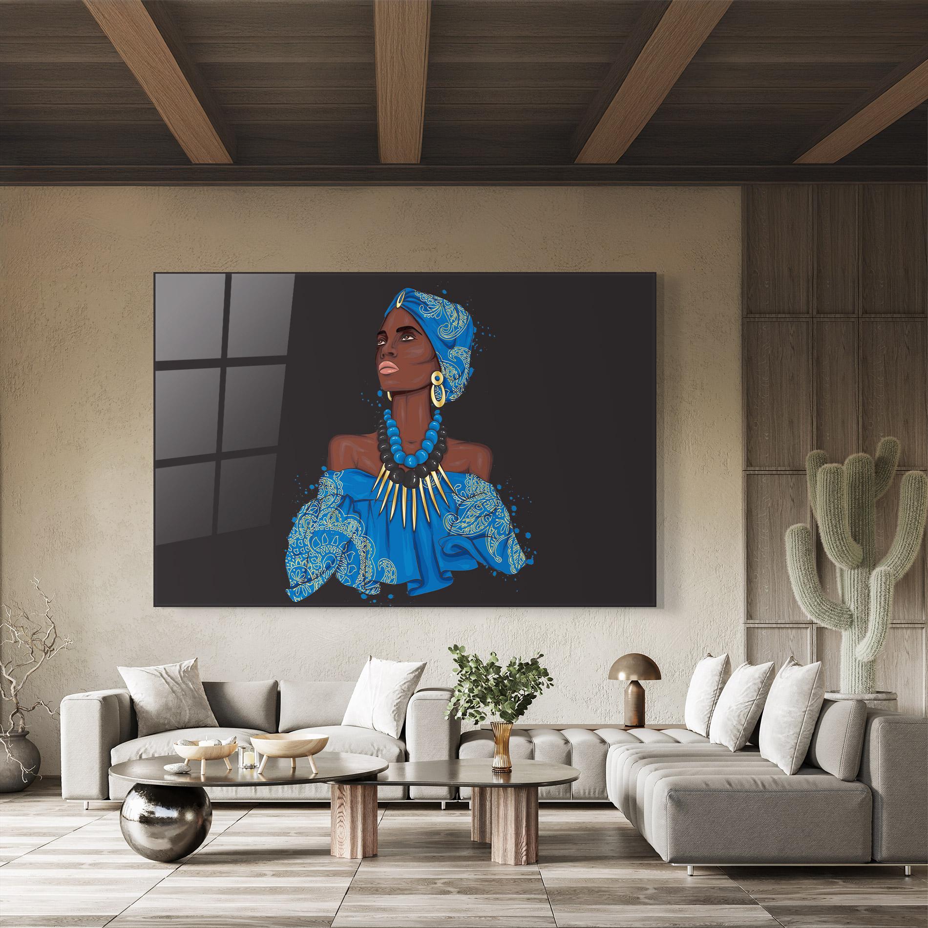 Glasbild Blue African Outfit mockup 8