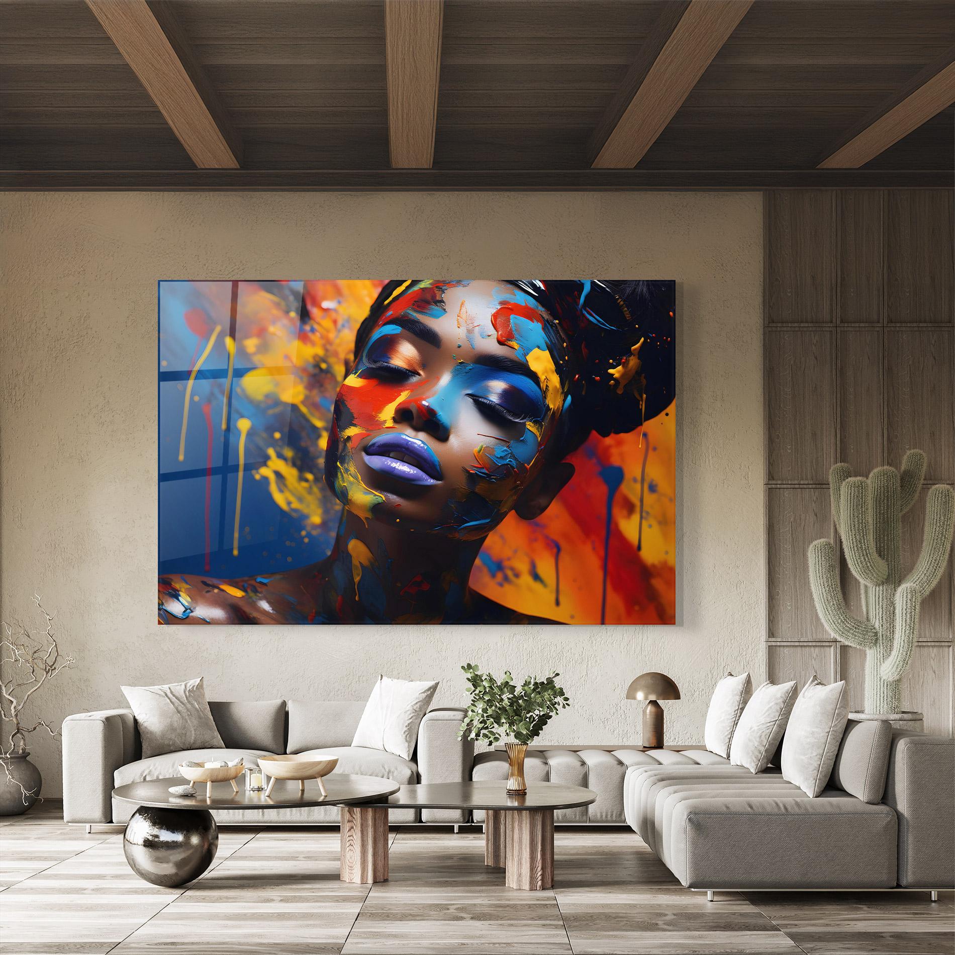 Glasbild Color Splash African Woman mockup 8
