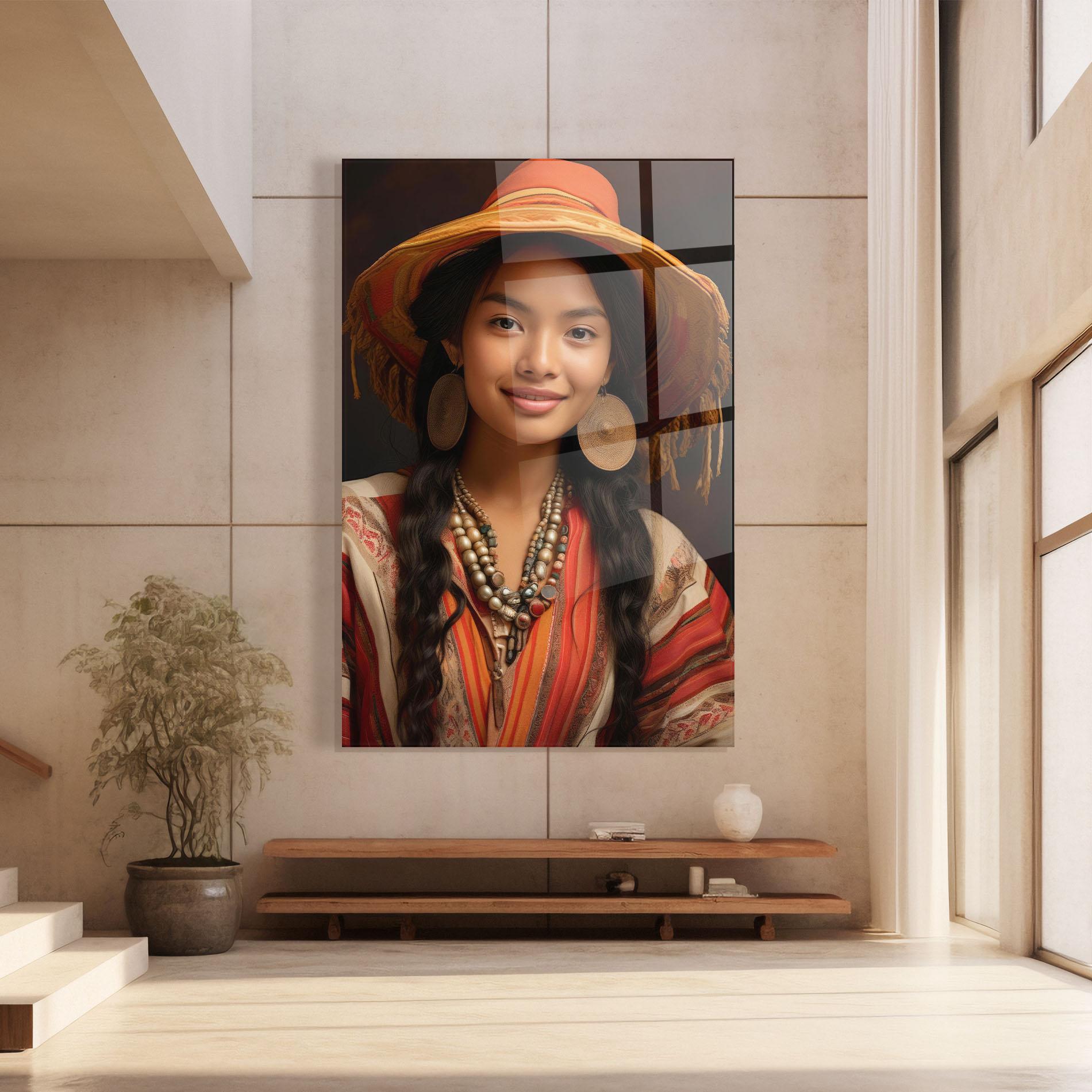 Glasbild Colorful Earrings And Hat mockup 8