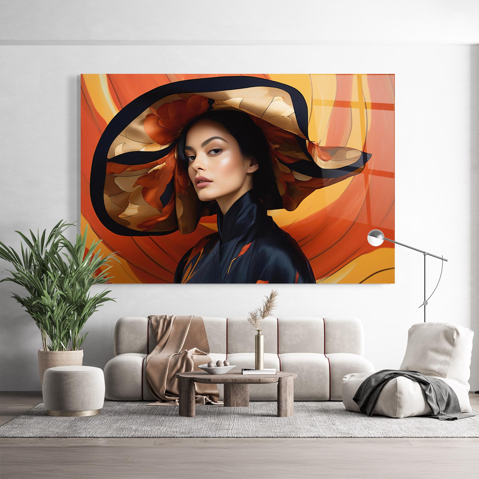 Glasbild Elegant Hat Woman mockup 9