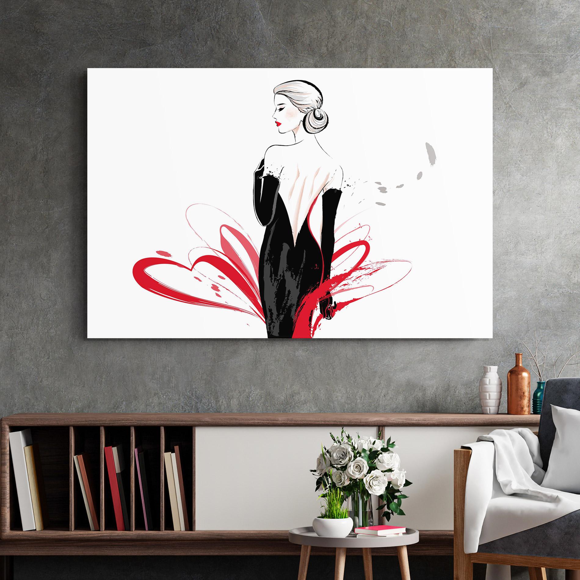 Glasbild Black Red Dress mockup 2