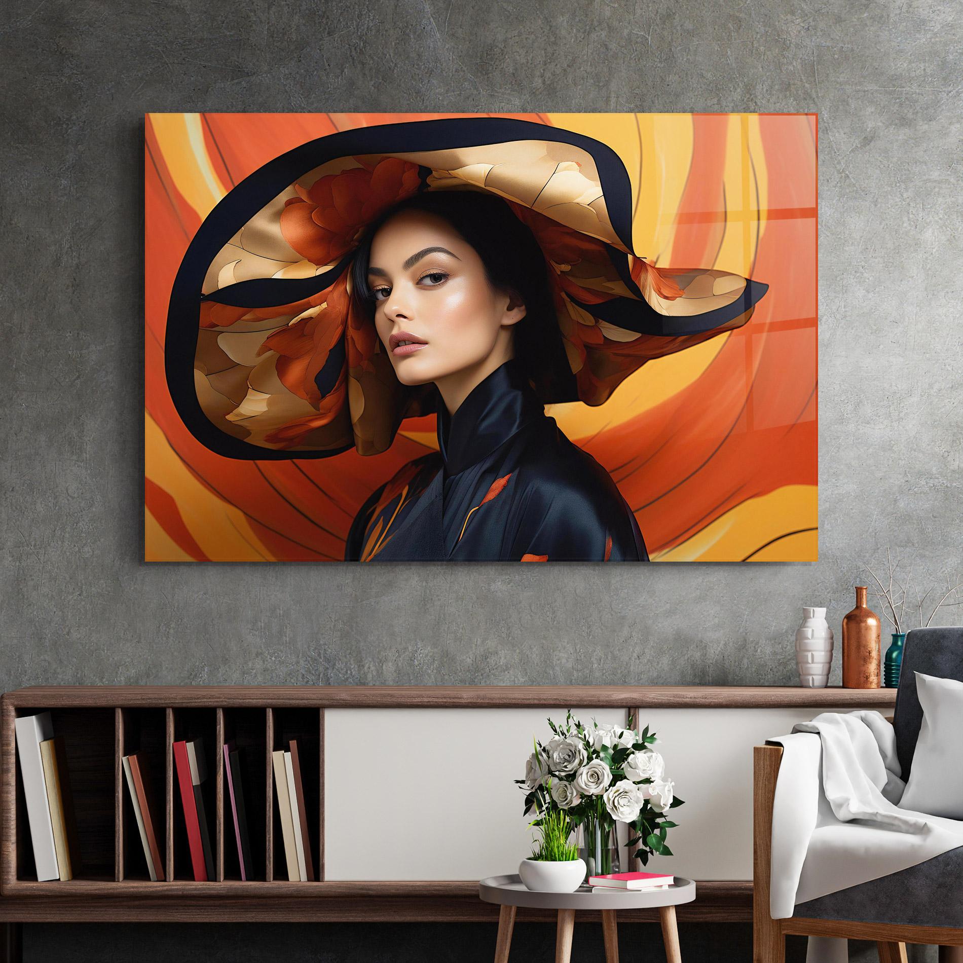 Glasbild Elegant Hat Woman mockup 2