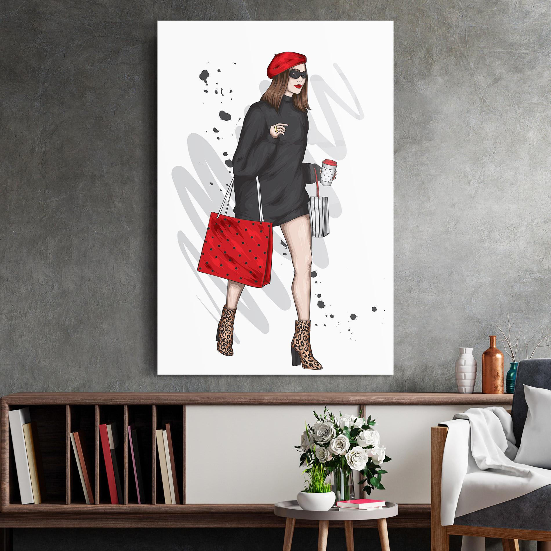 Glasbild Black Red Outfit mockup 2