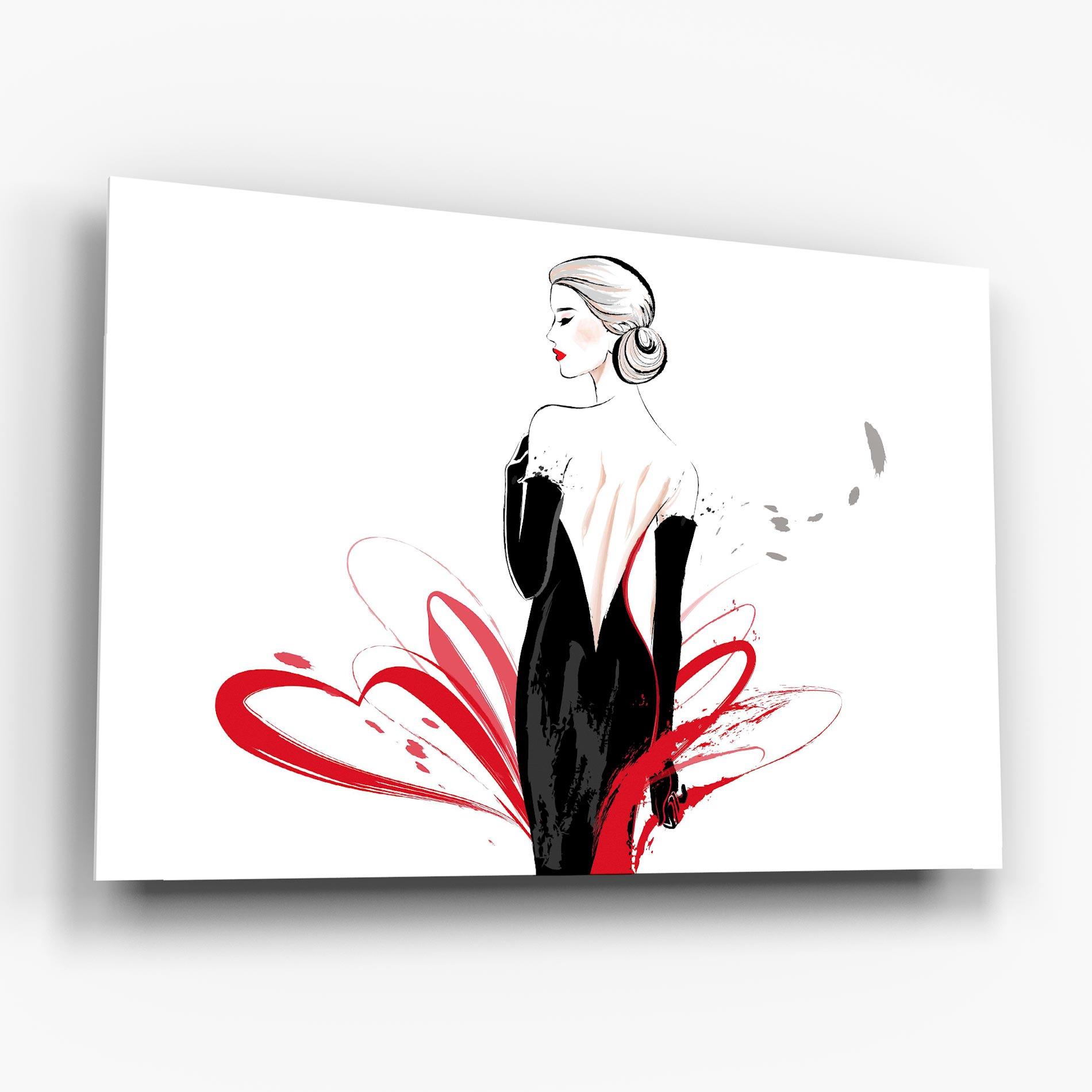 Glasbild Black Red Dress mockup 6