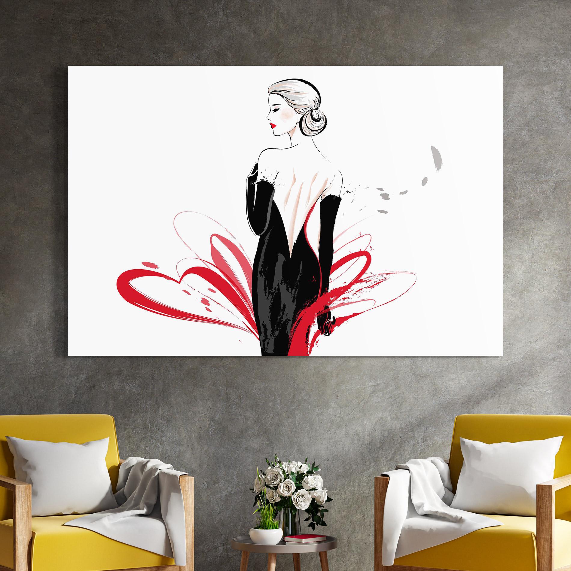 Glasbild Black Red Dress mockup 4