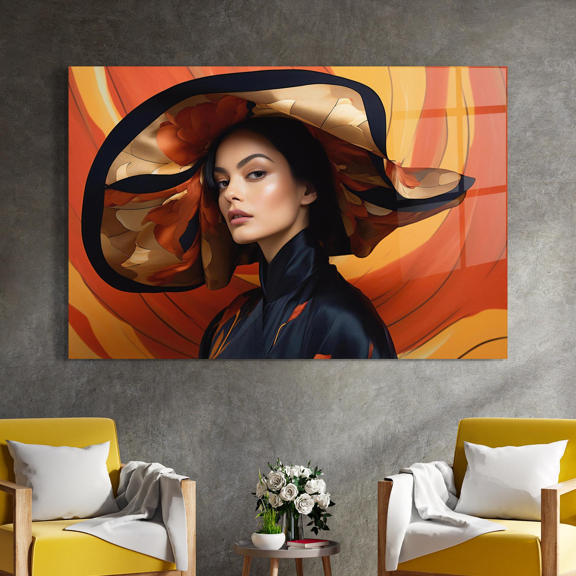 Glasbild Elegant Hat Woman mockup 4