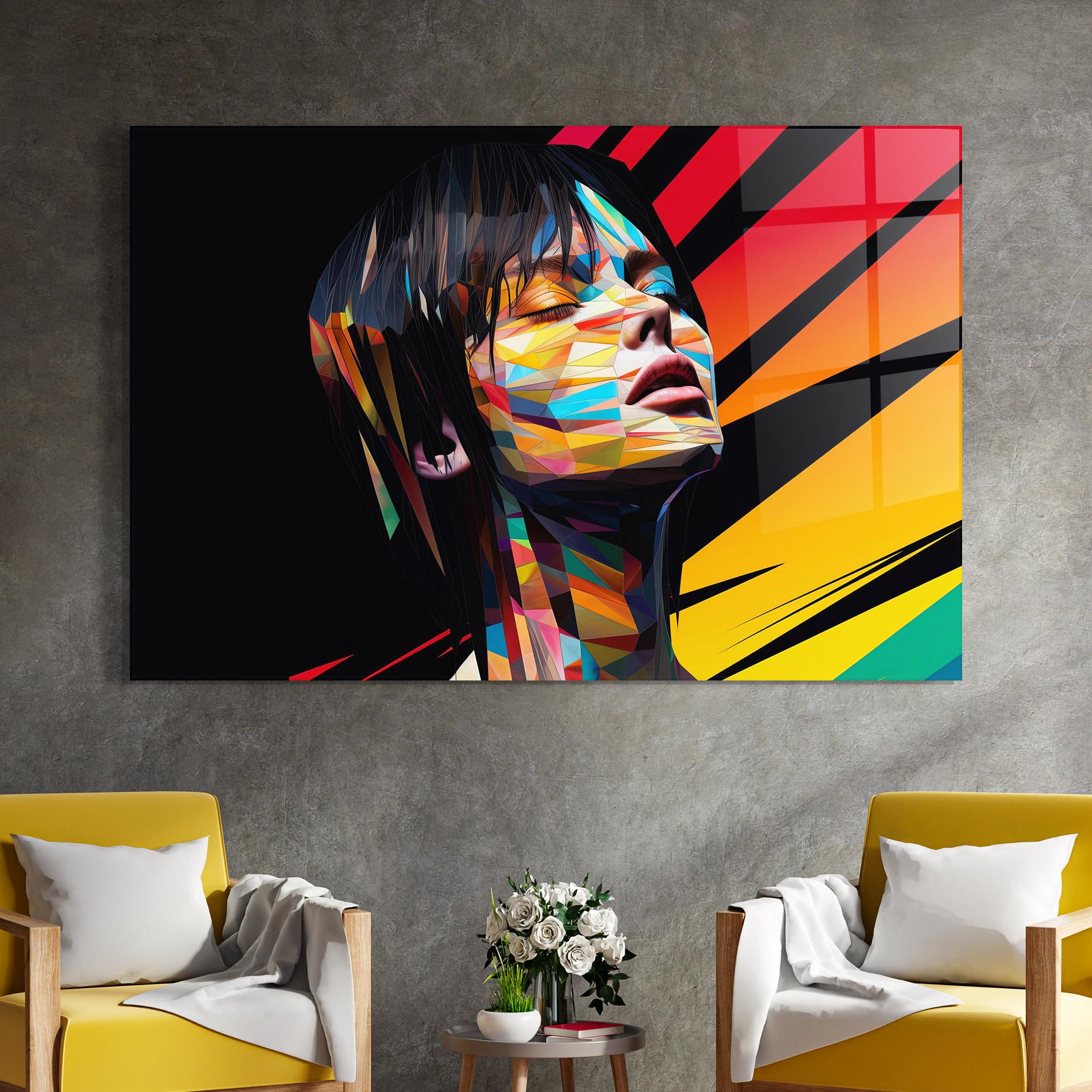 Glasbild Glitchy Woman mockup 4