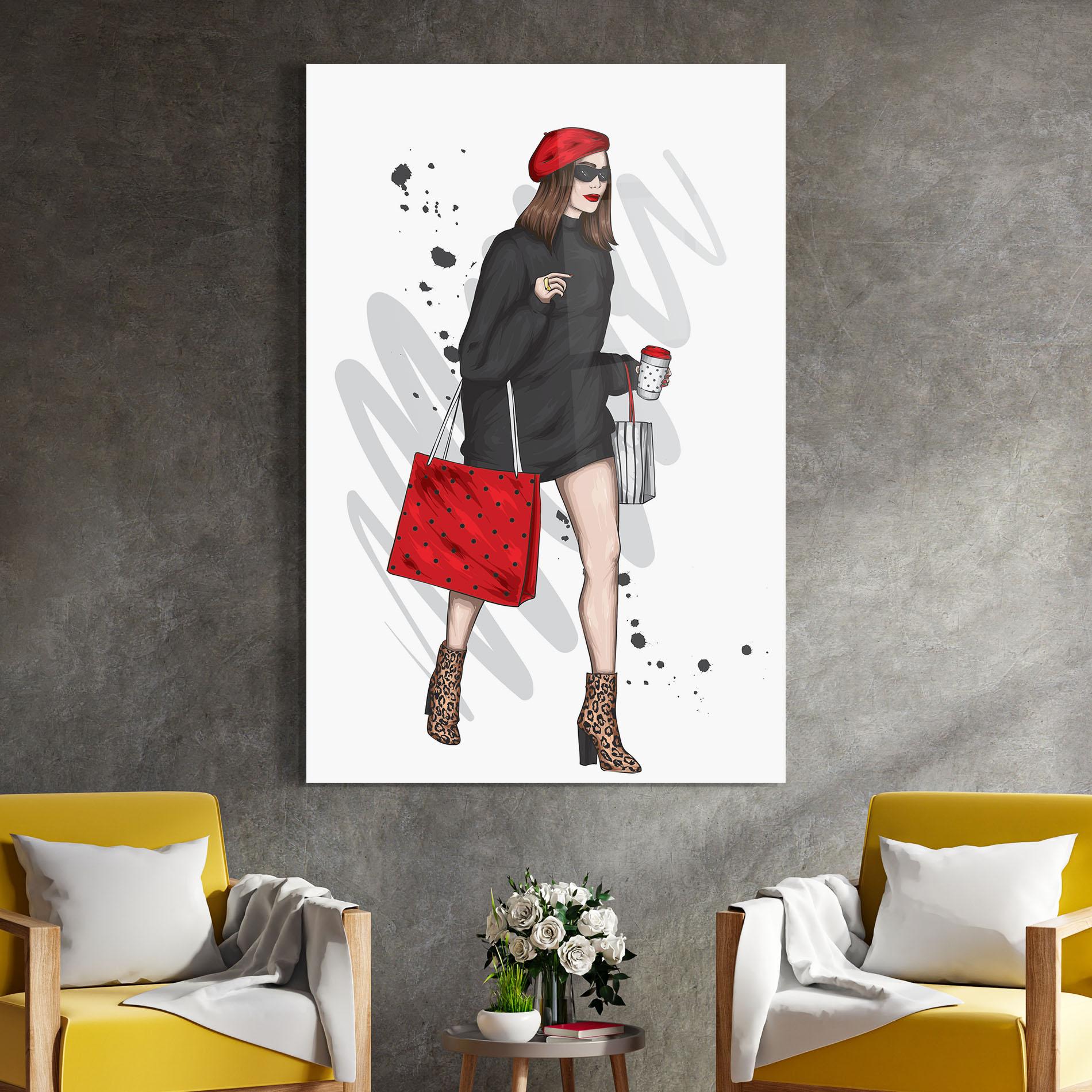 Glasbild Black Red Outfit mockup 4
