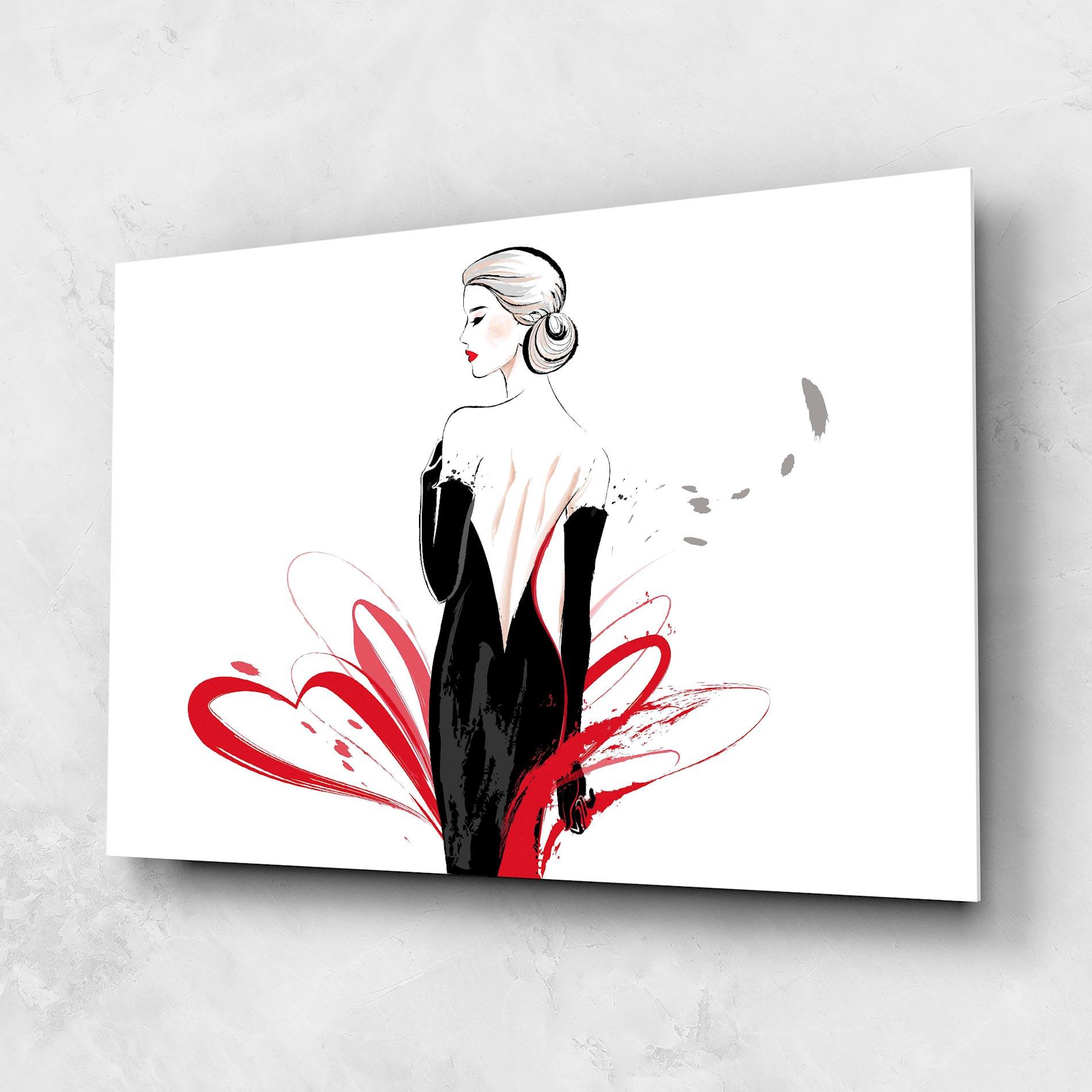 Glasbild Black Red Dress mockup 1