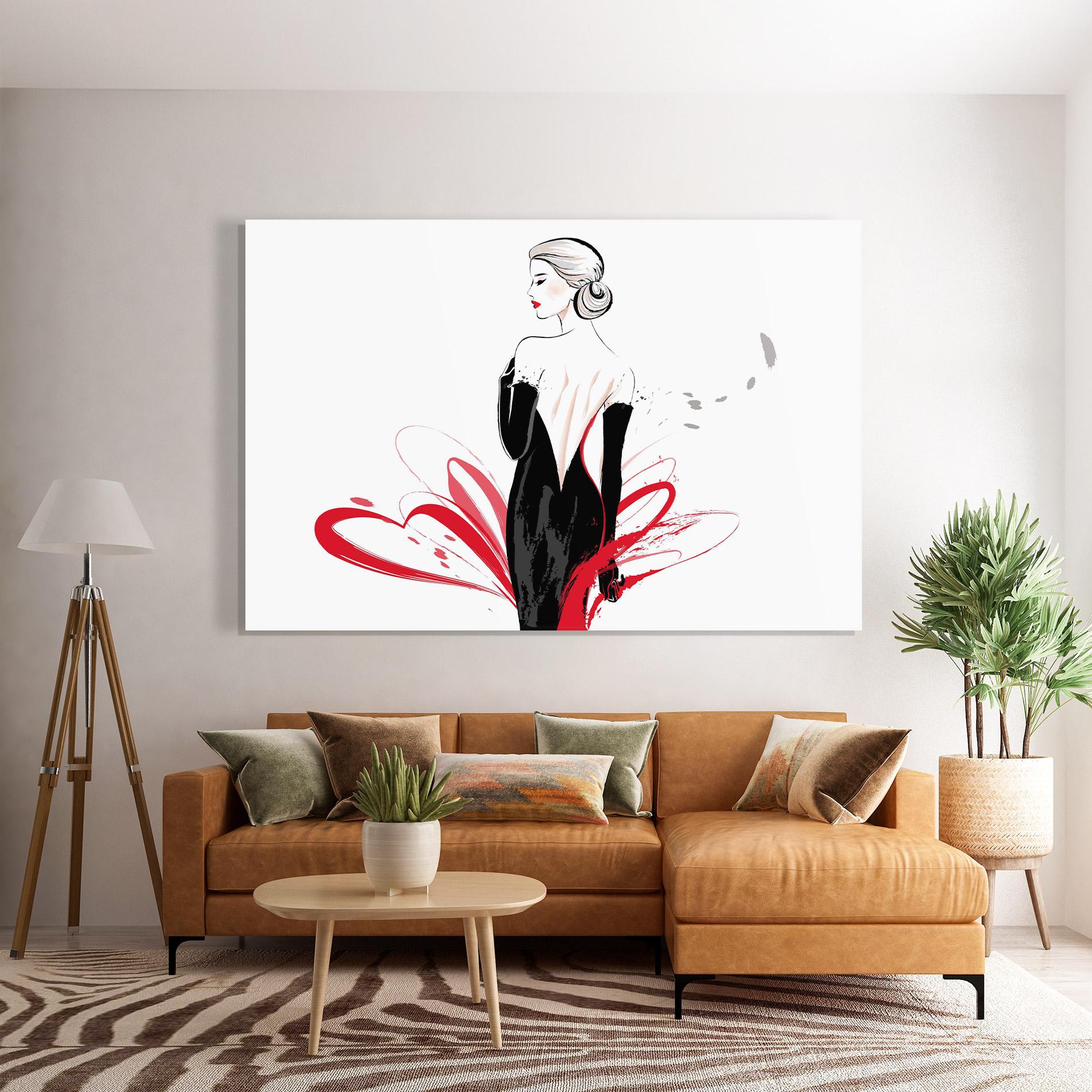 Glasbild Black Red Dress mockup 7