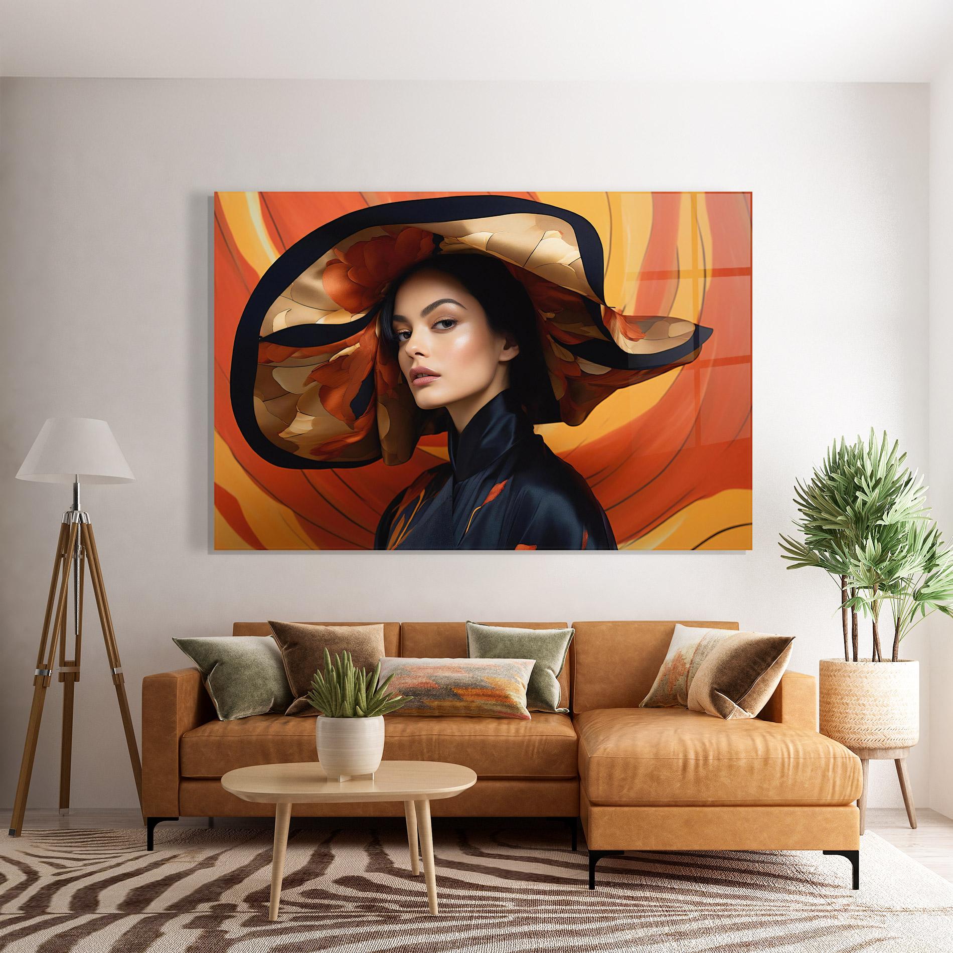 Glasbild Elegant Hat Woman mockup 7