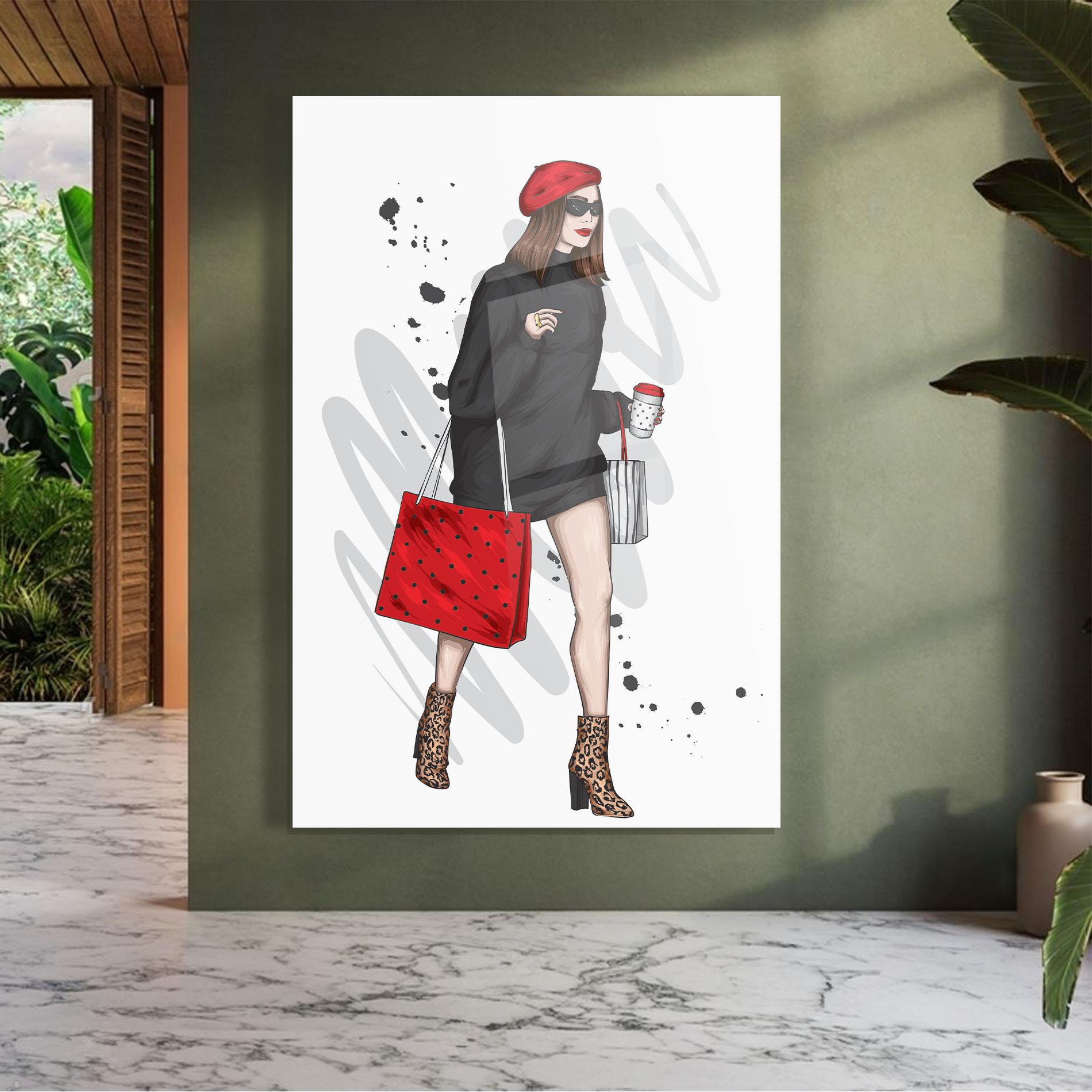 Glasbild Black Red Outfit mockup 7