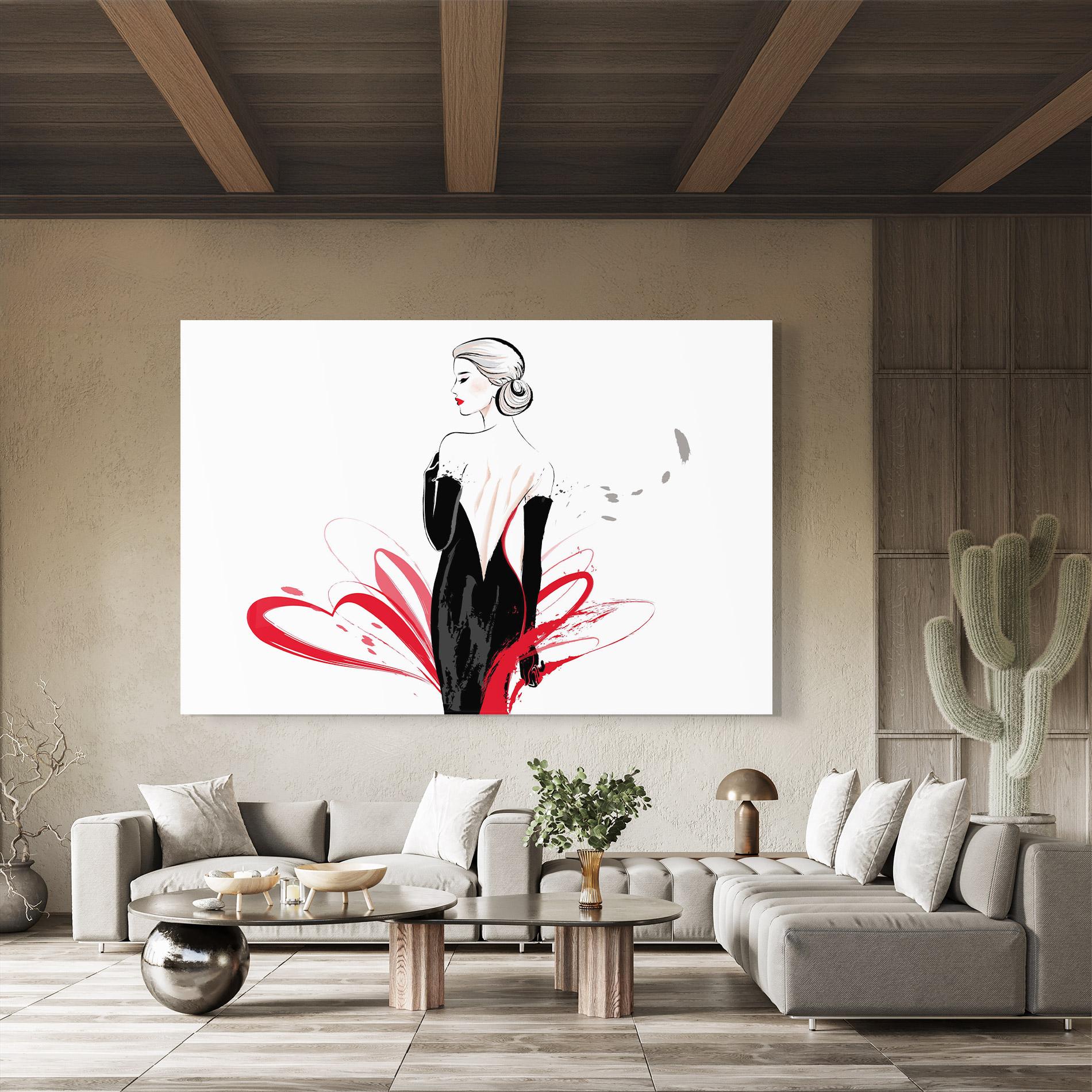 Glasbild Black Red Dress mockup 8